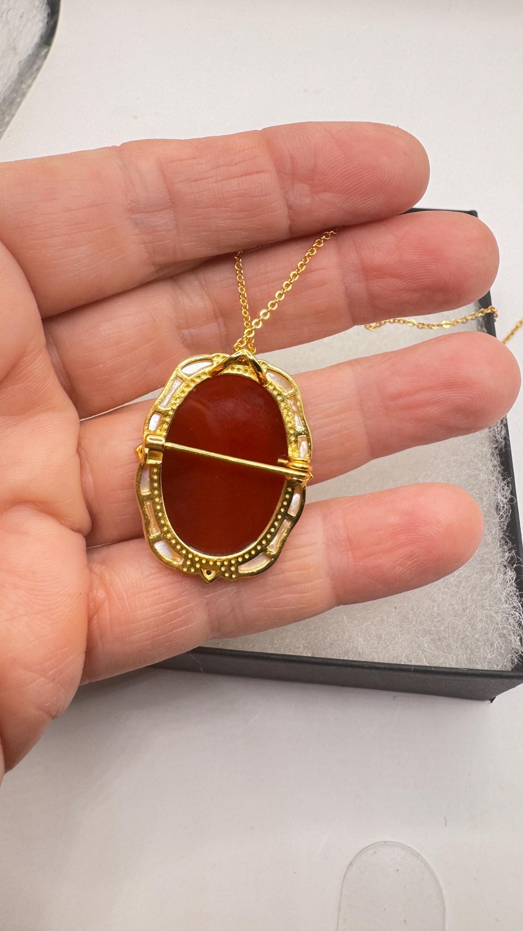 Vintage Rose Flower Cameo Yellow Gold 925 Sterling Silver Necklace Choker