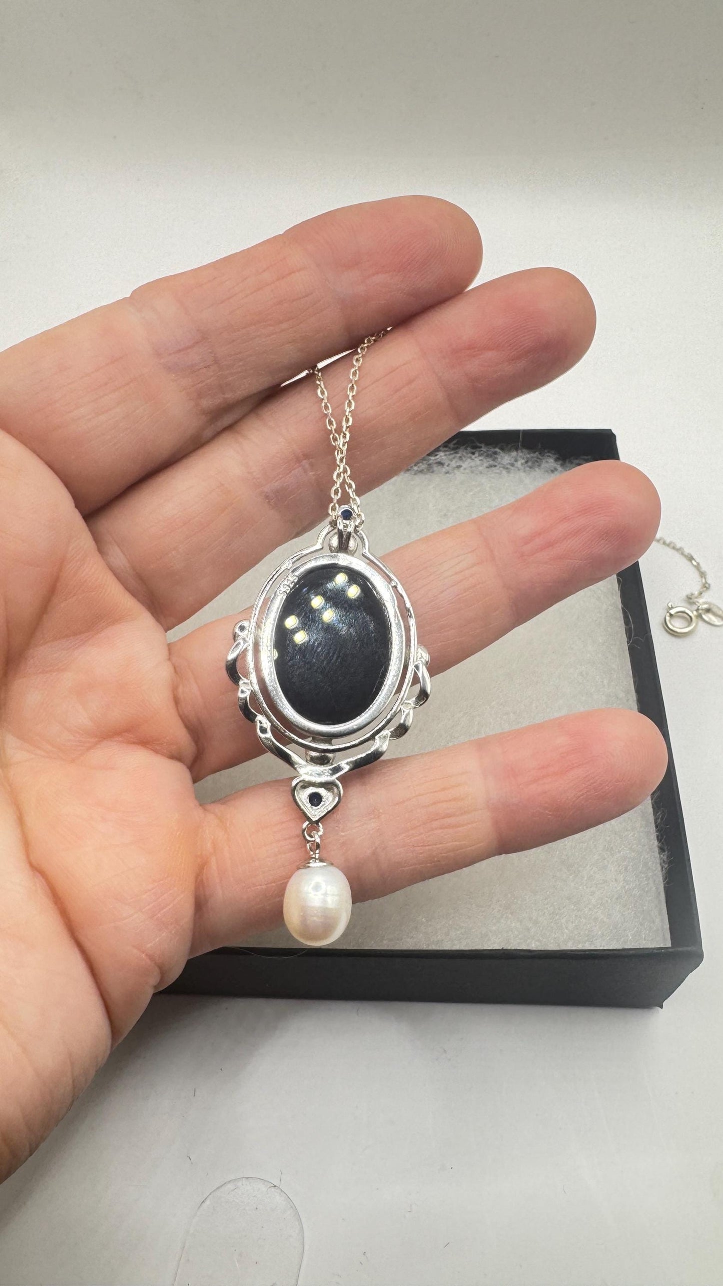 Vintage Moon Goddess Genuine Black Onyx Cameo Sterling Silver Necklace Choker