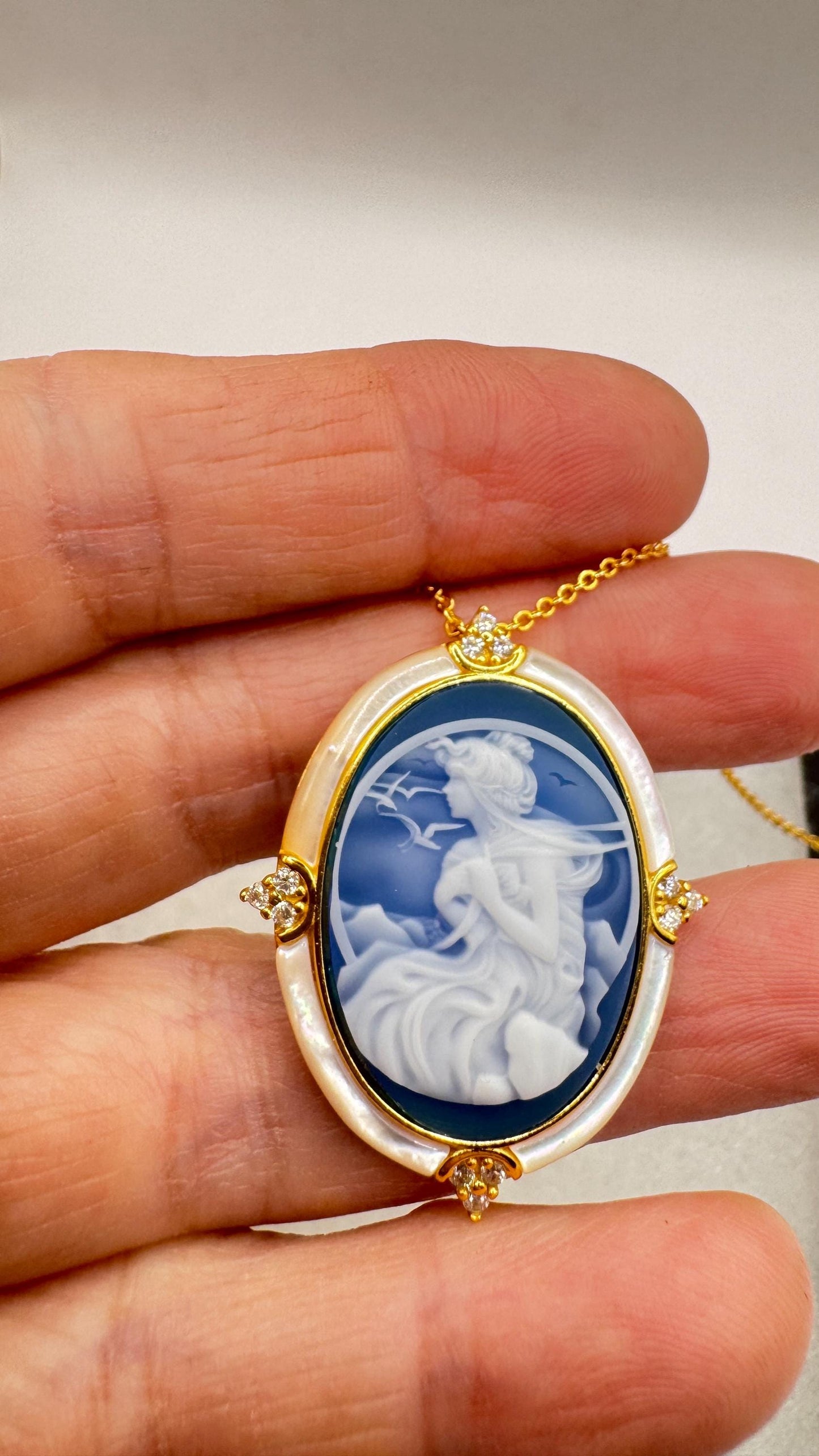 Vintage Moon Goddess Genuine Black Onyx Cameo Sterling Silver Necklace Choker