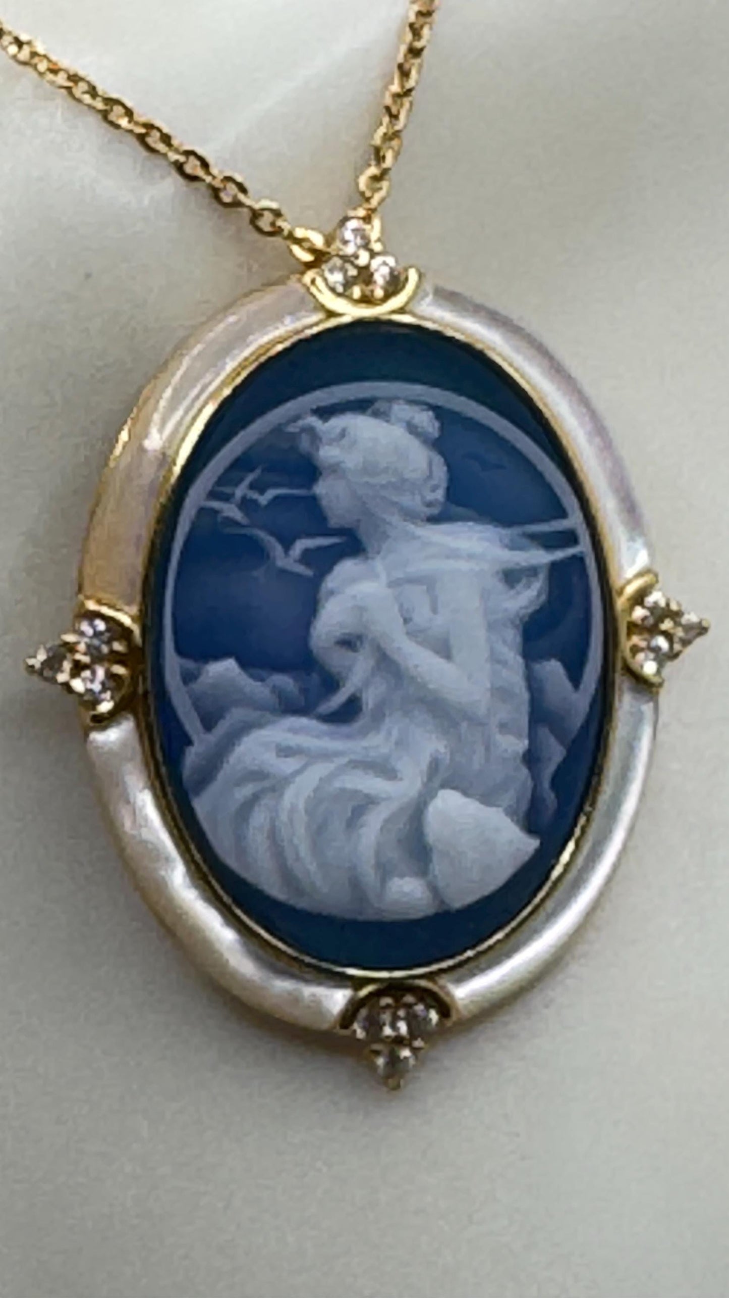 Vintage Moon Goddess Genuine Black Onyx Cameo Sterling Silver Necklace Choker