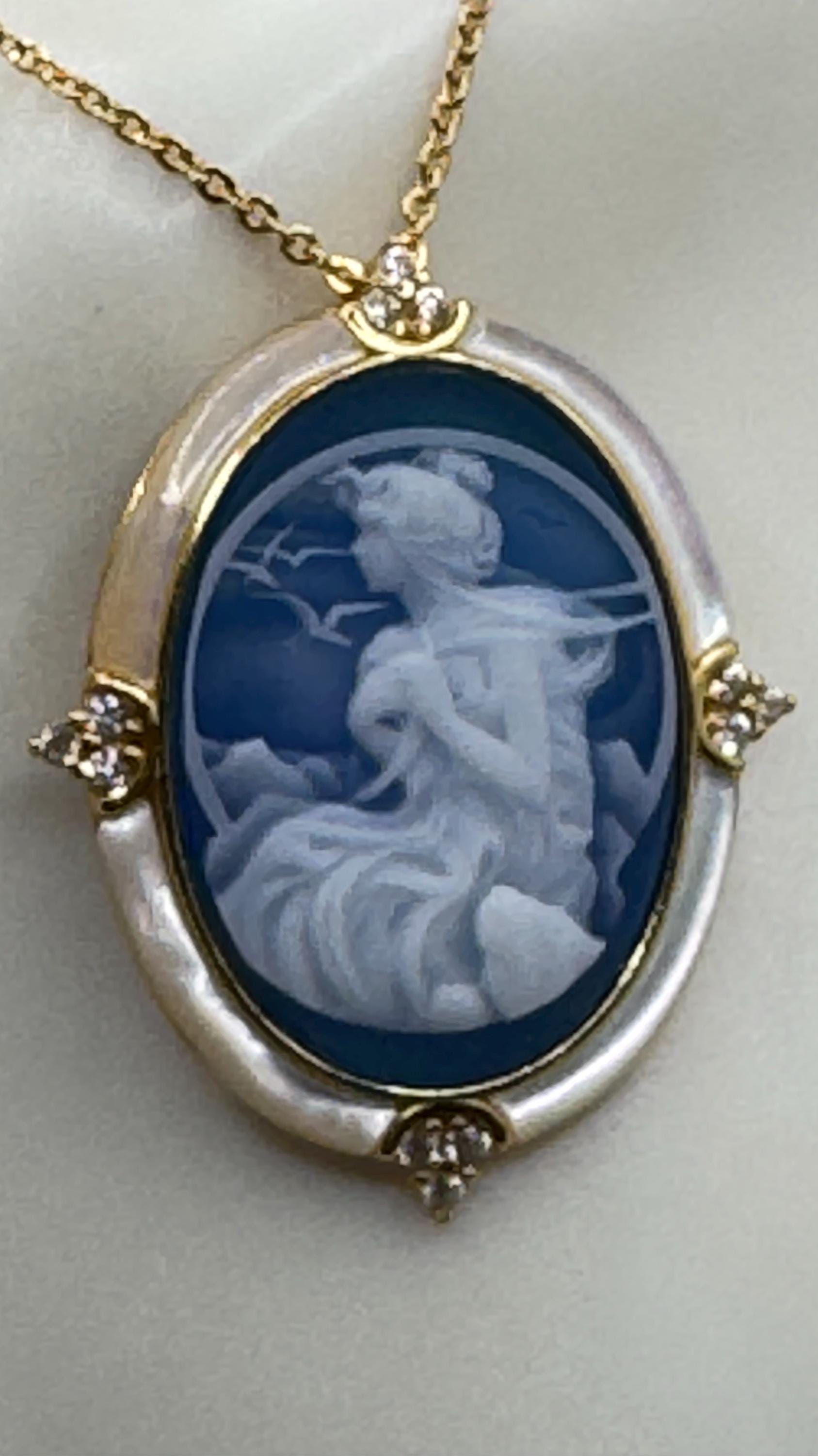 Vintage Moon Goddess Genuine Black Onyx Cameo Sterling Silver Necklace Choker