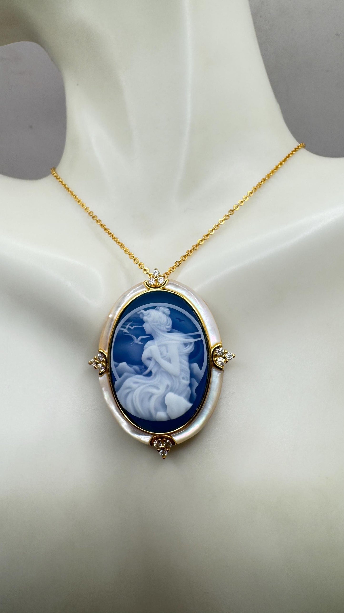 Vintage Moon Goddess Genuine Black Onyx Cameo Sterling Silver Necklace Choker