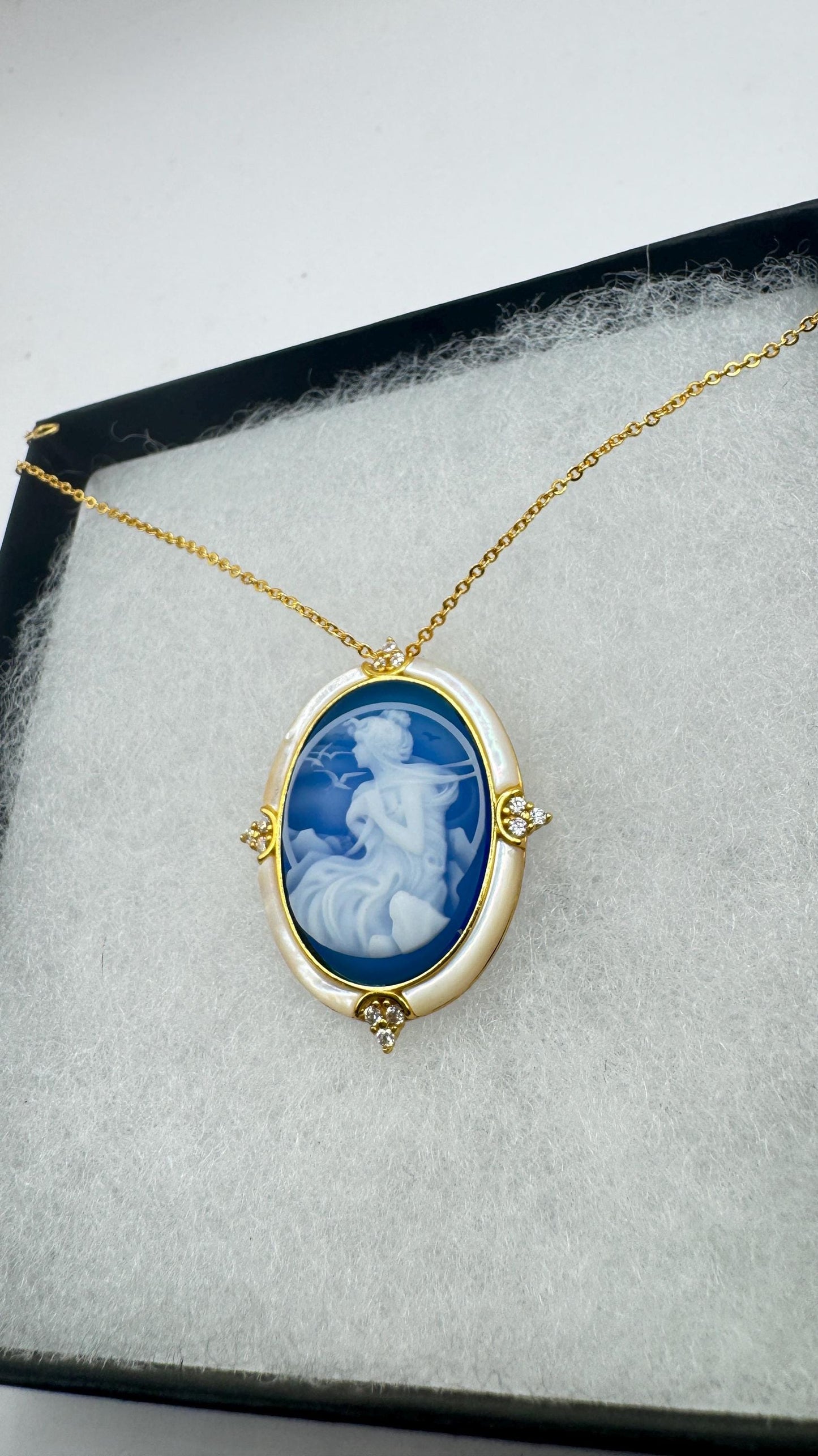 Vintage Moon Goddess Genuine Black Onyx Cameo Sterling Silver Necklace Choker