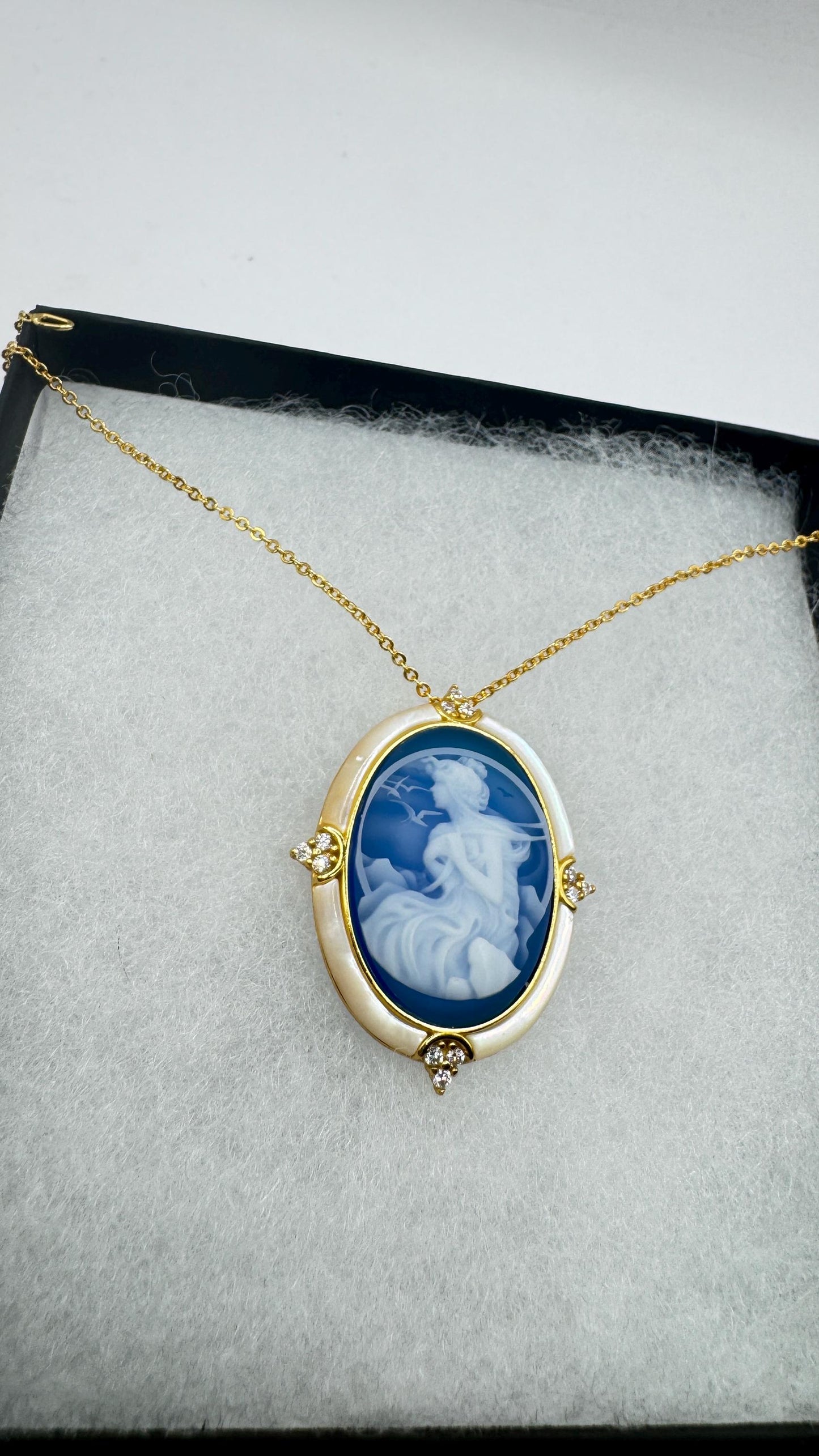 Vintage Moon Goddess Genuine Black Onyx Cameo Sterling Silver Necklace Choker