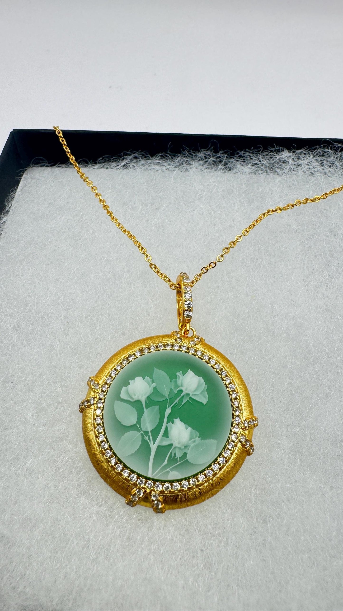 Vintage Rose Flower Cameo 925 Sterling Silver Necklace Choker