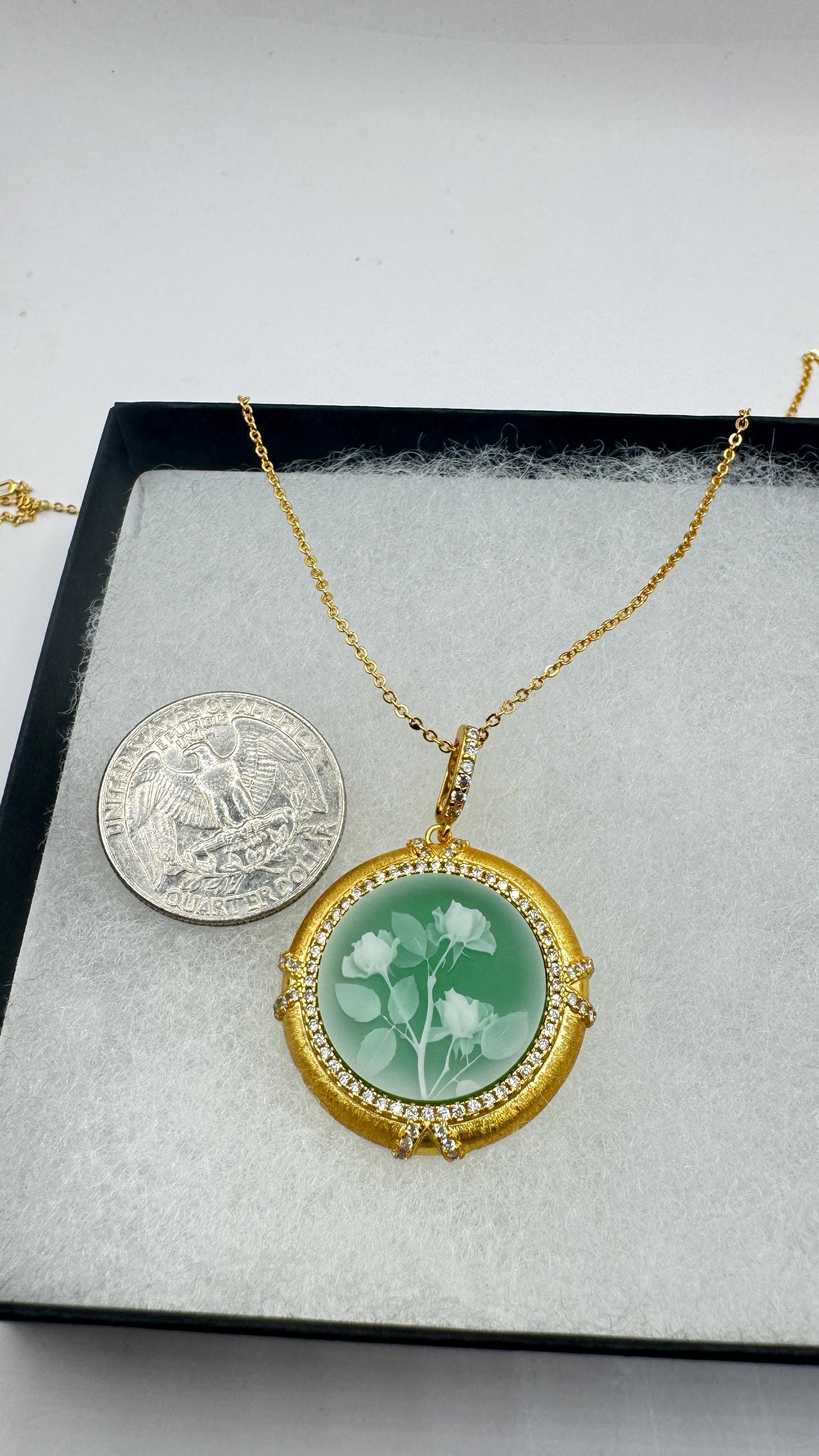 Vintage Rose Flower Cameo 925 Sterling Silver Necklace Choker