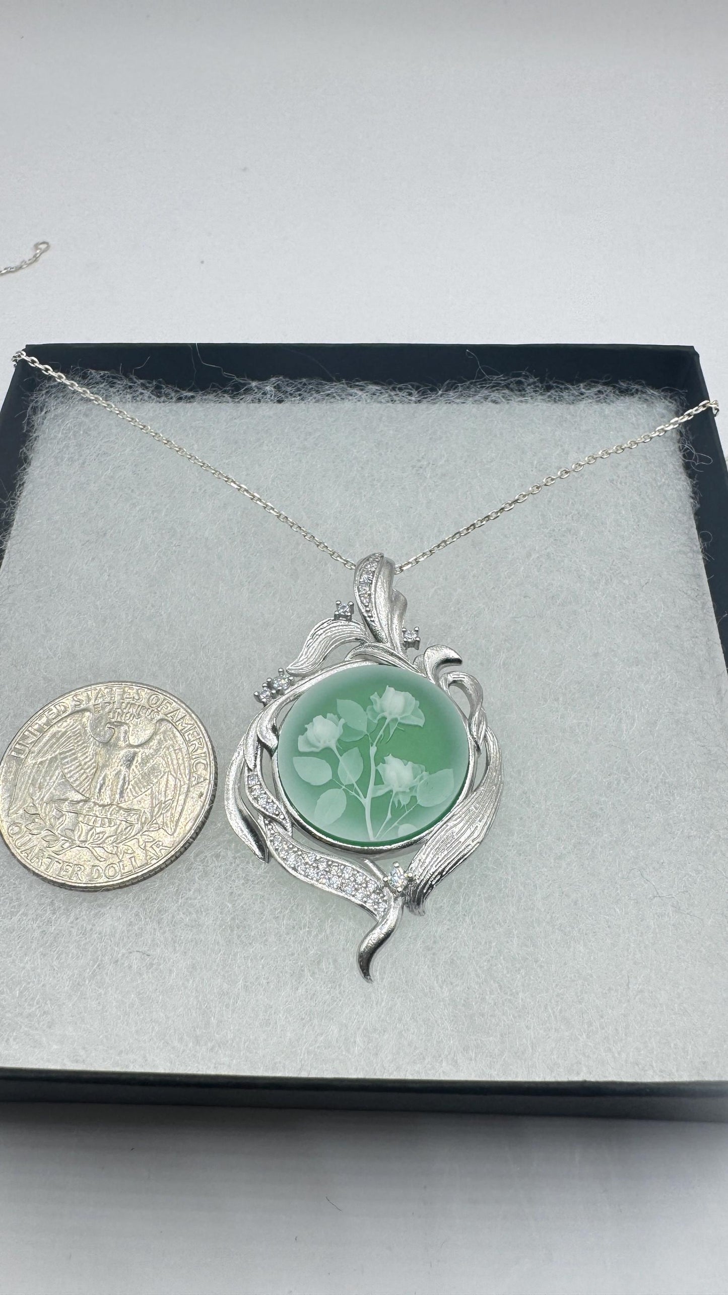 Vintage Rose Flower Cameo 925 Sterling Silver Necklace Choker