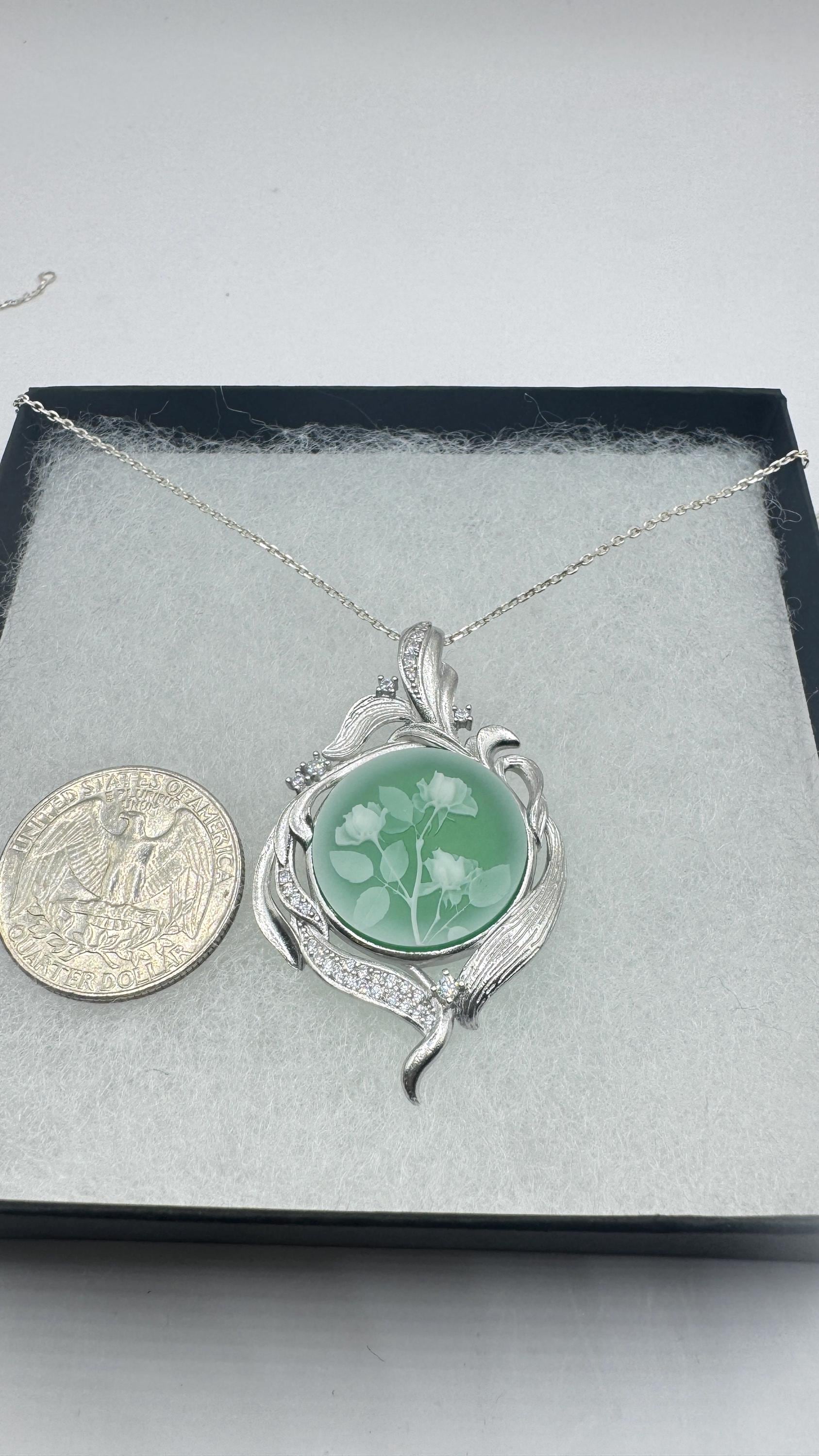 Vintage Rose Flower Cameo 925 Sterling Silver Necklace Choker