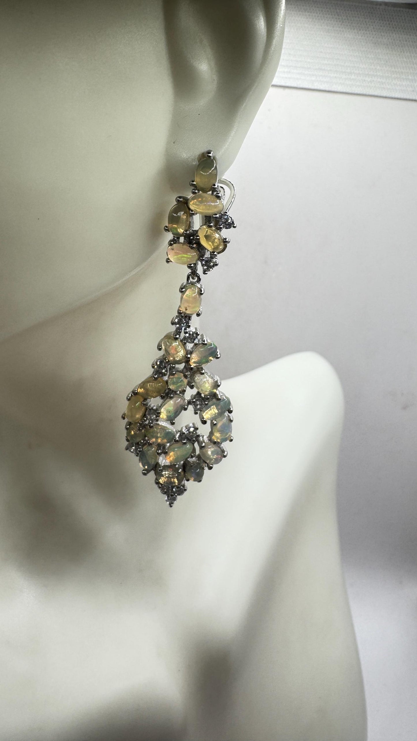 Vintage Opal Earrings 925 Sterling Silver Chadelier Dangle