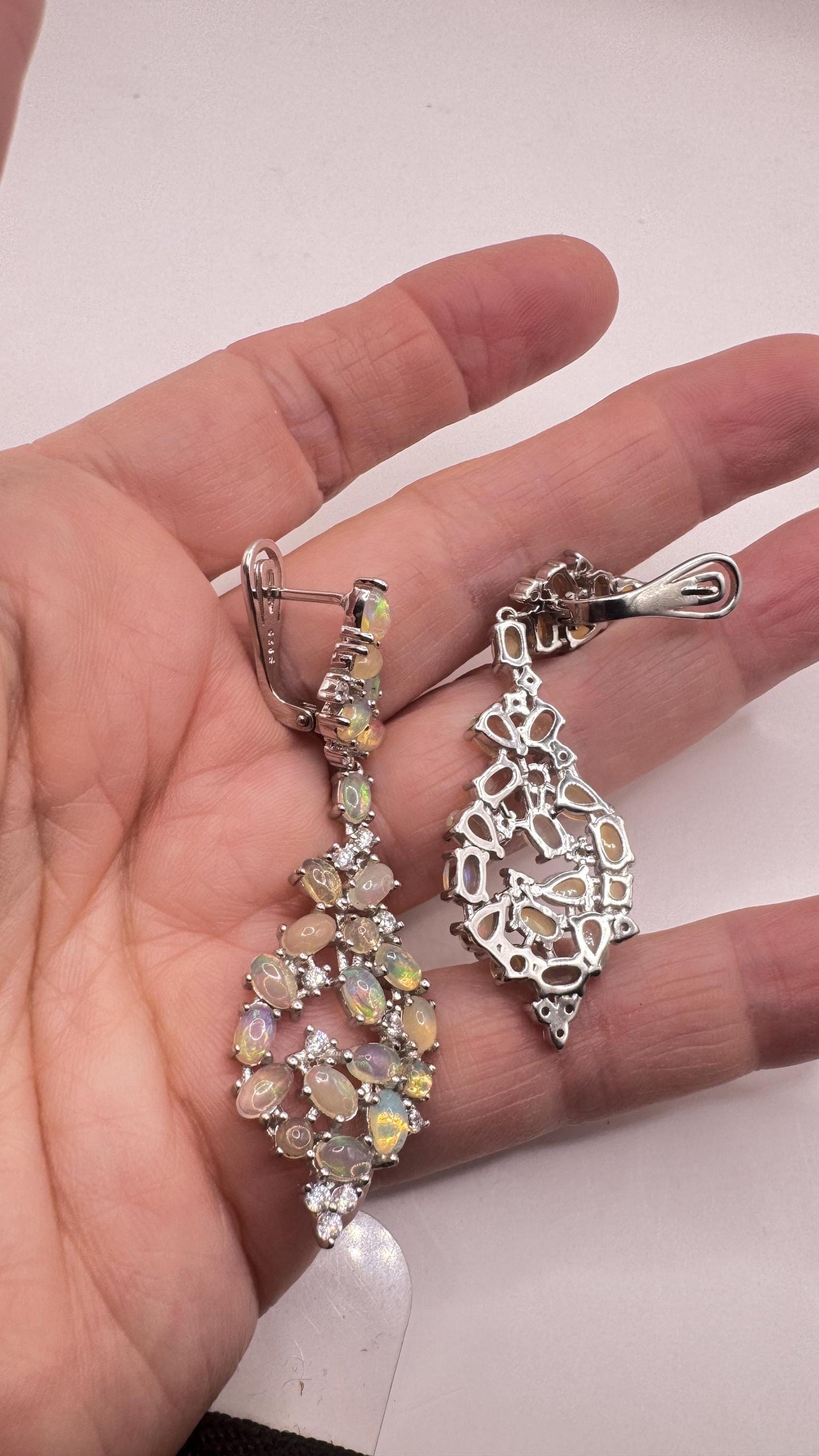 Vintage Opal Earrings 925 Sterling Silver Chadelier Dangle