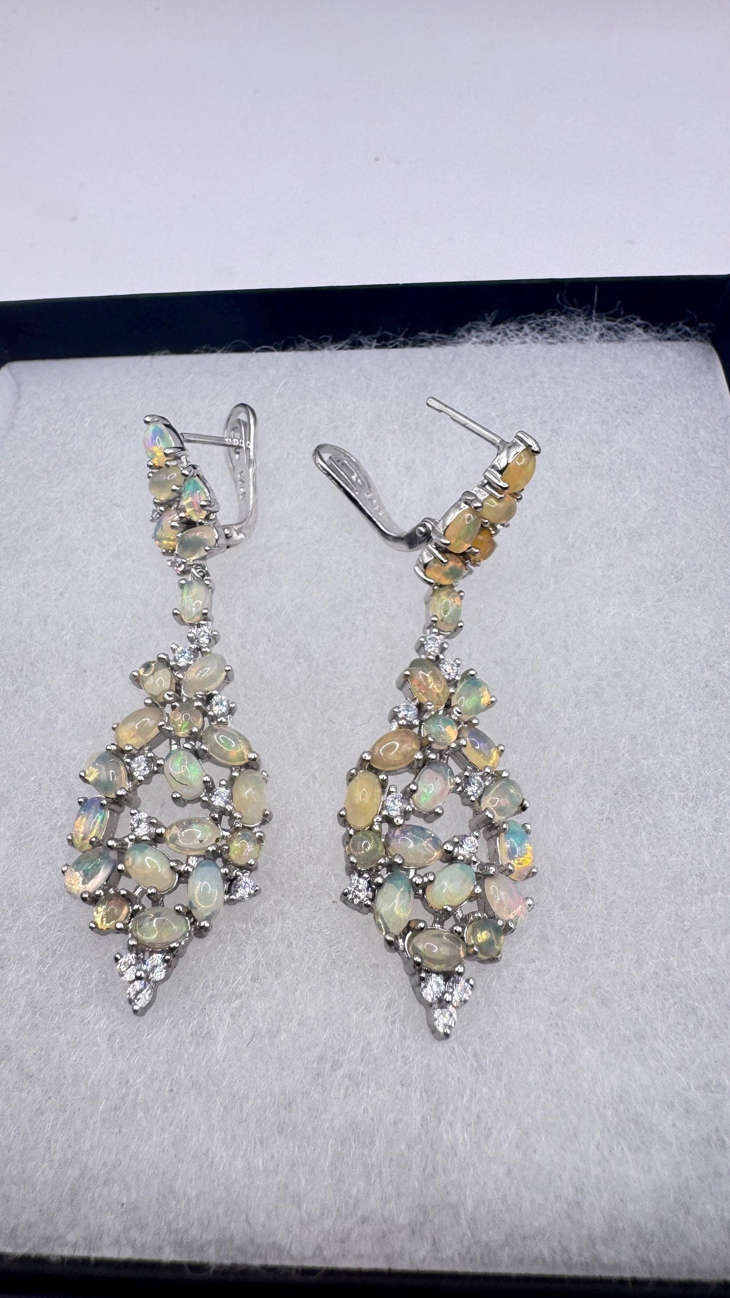 Vintage Opal Earrings 925 Sterling Silver Chadelier Dangle