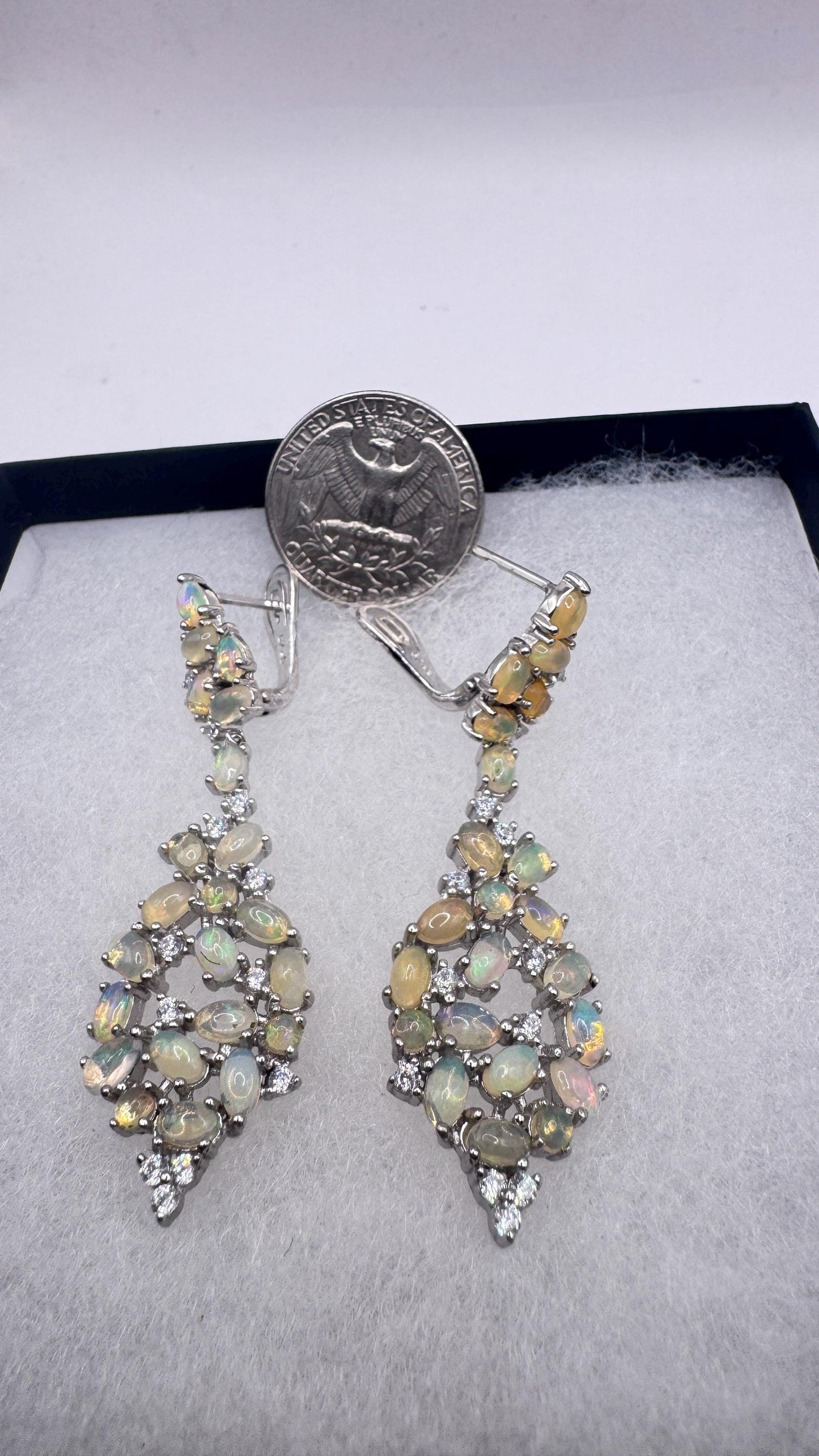Vintage Opal Earrings 925 Sterling Silver Chadelier Dangle