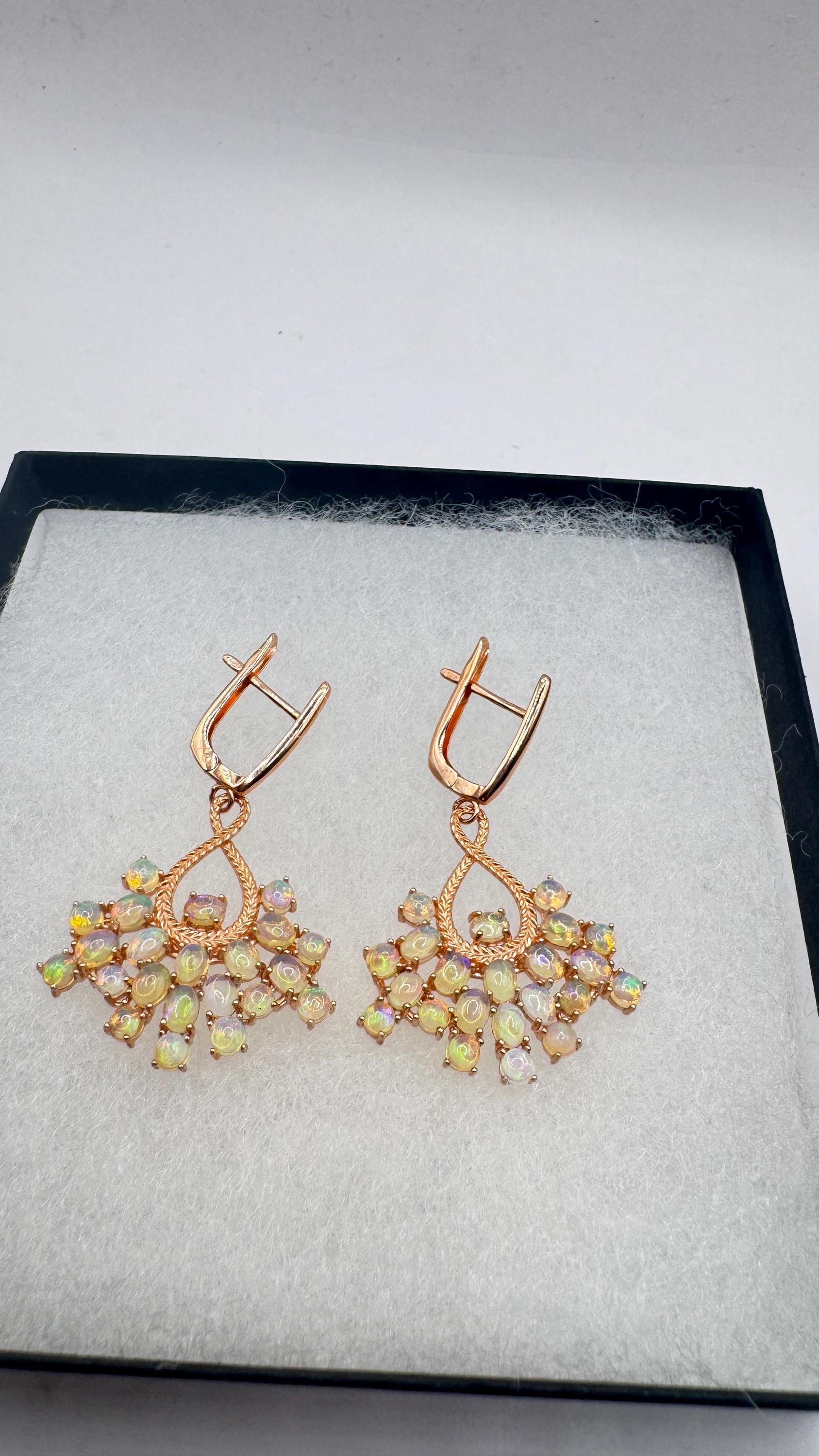 Vintage Opal Earrings Rose Gold 925 Sterling Silver Chadelier Dangle