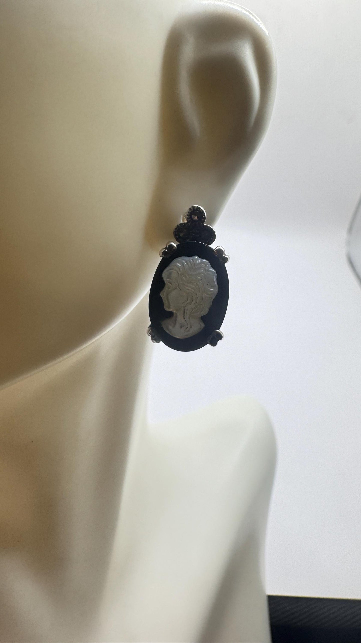 Vintage Black Onyx Cameo Earrings