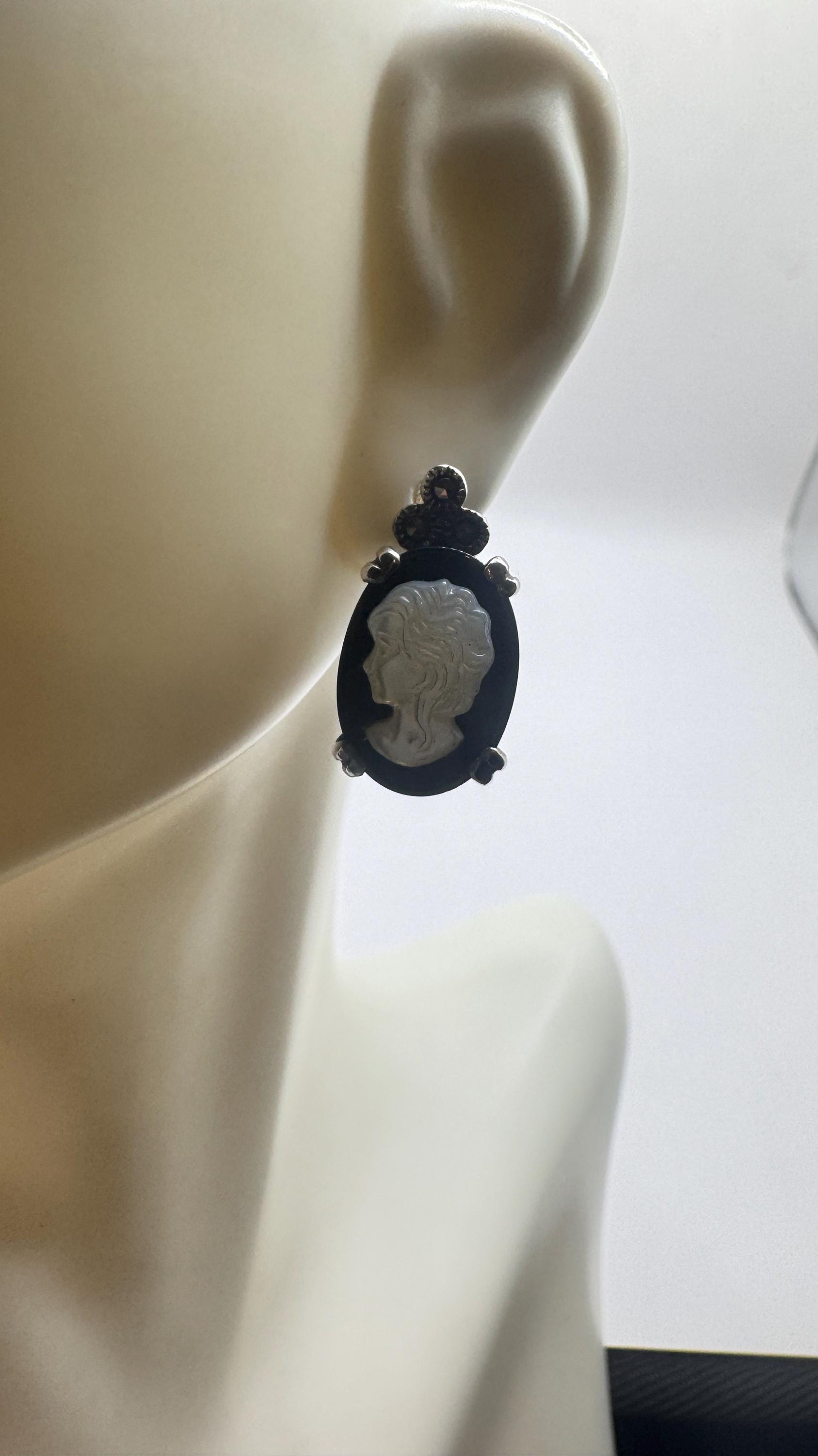 Vintage Black Onyx Cameo Earrings
