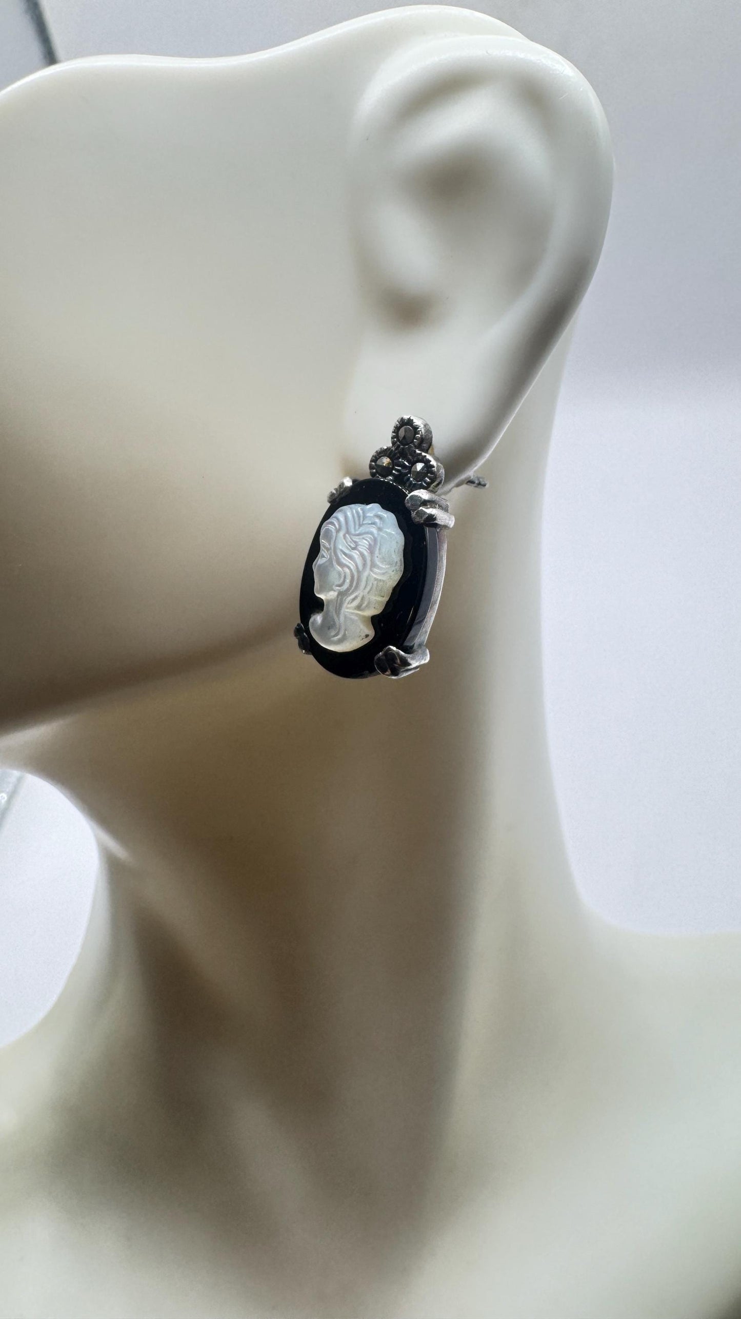 Vintage Black Onyx Cameo Earrings