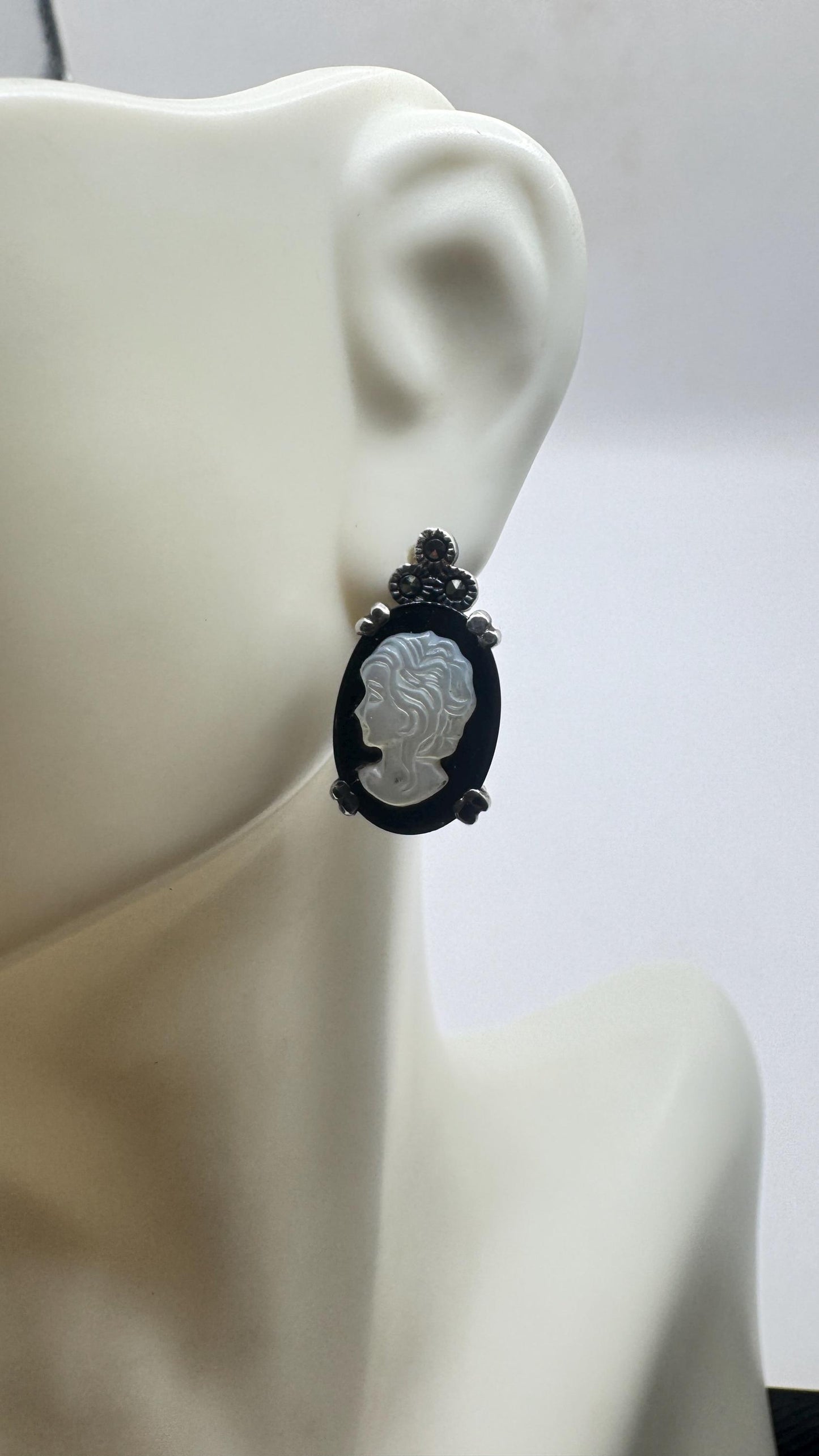 Vintage Black Onyx Cameo Earrings