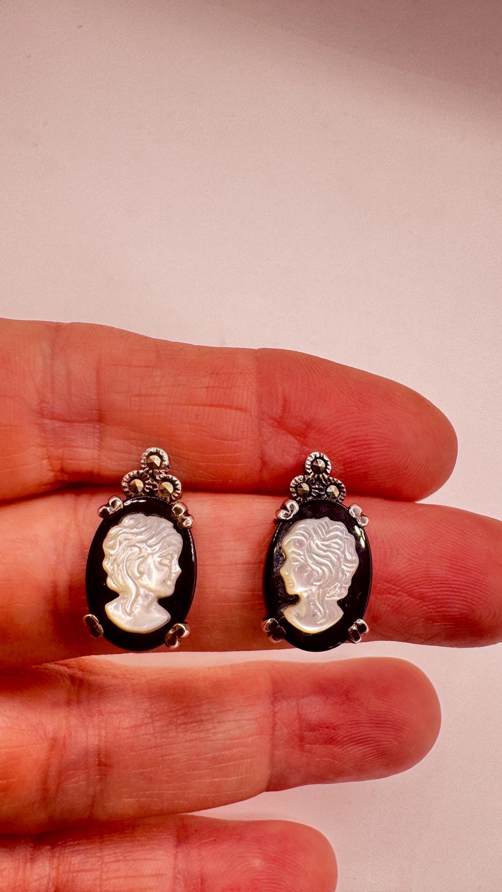 Vintage Black Onyx Cameo Earrings