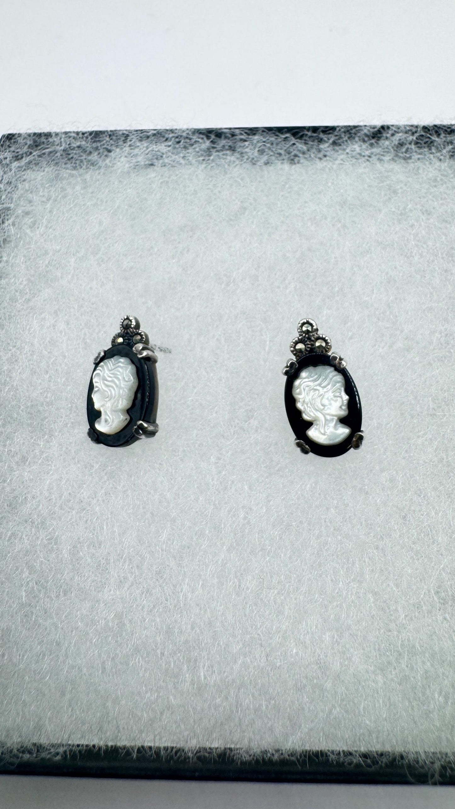 Vintage Black Onyx Cameo Earrings