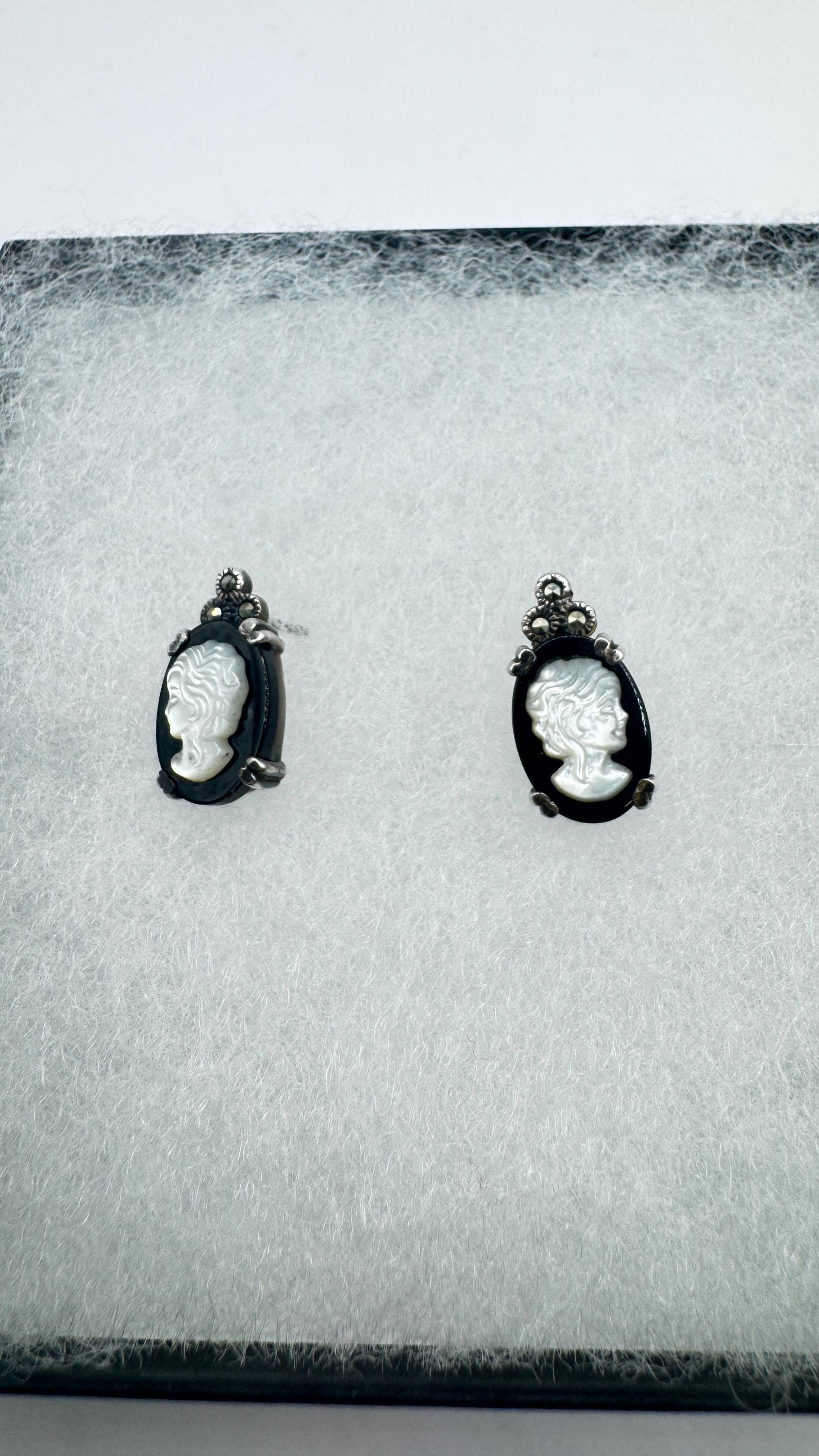 Vintage Black Onyx Cameo Earrings