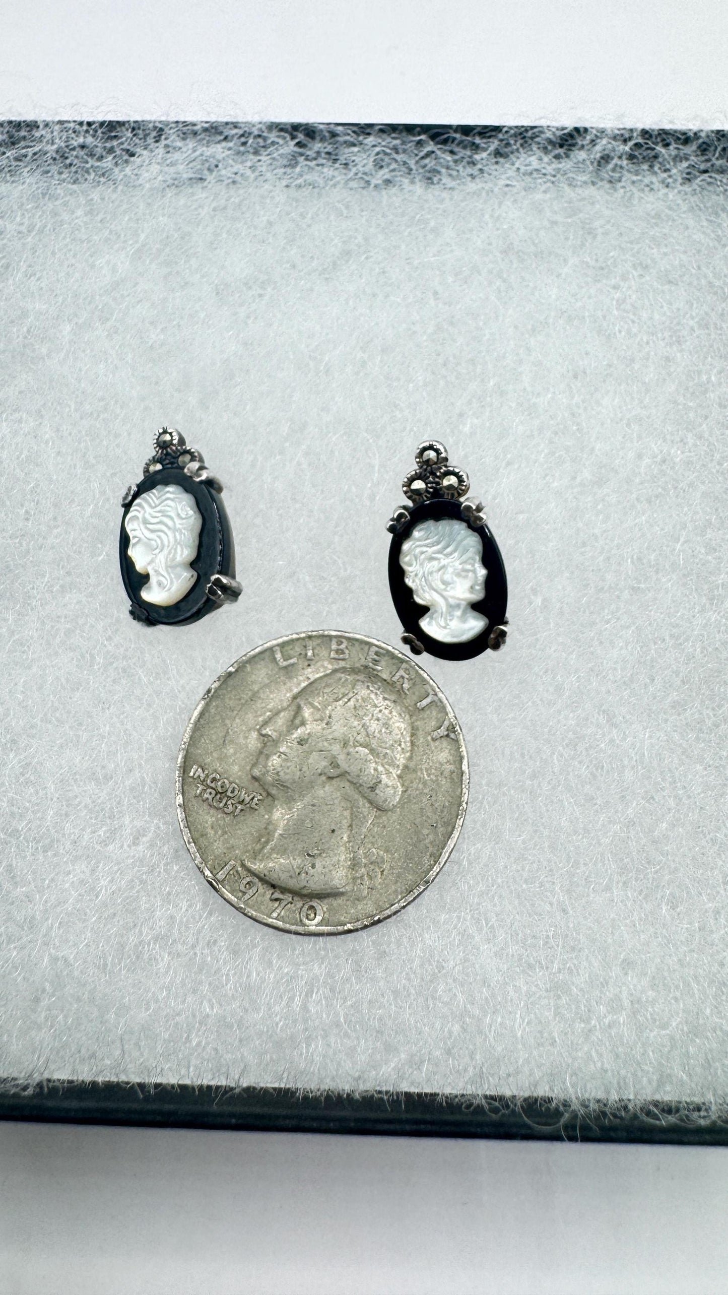 Vintage Black Onyx Cameo Earrings