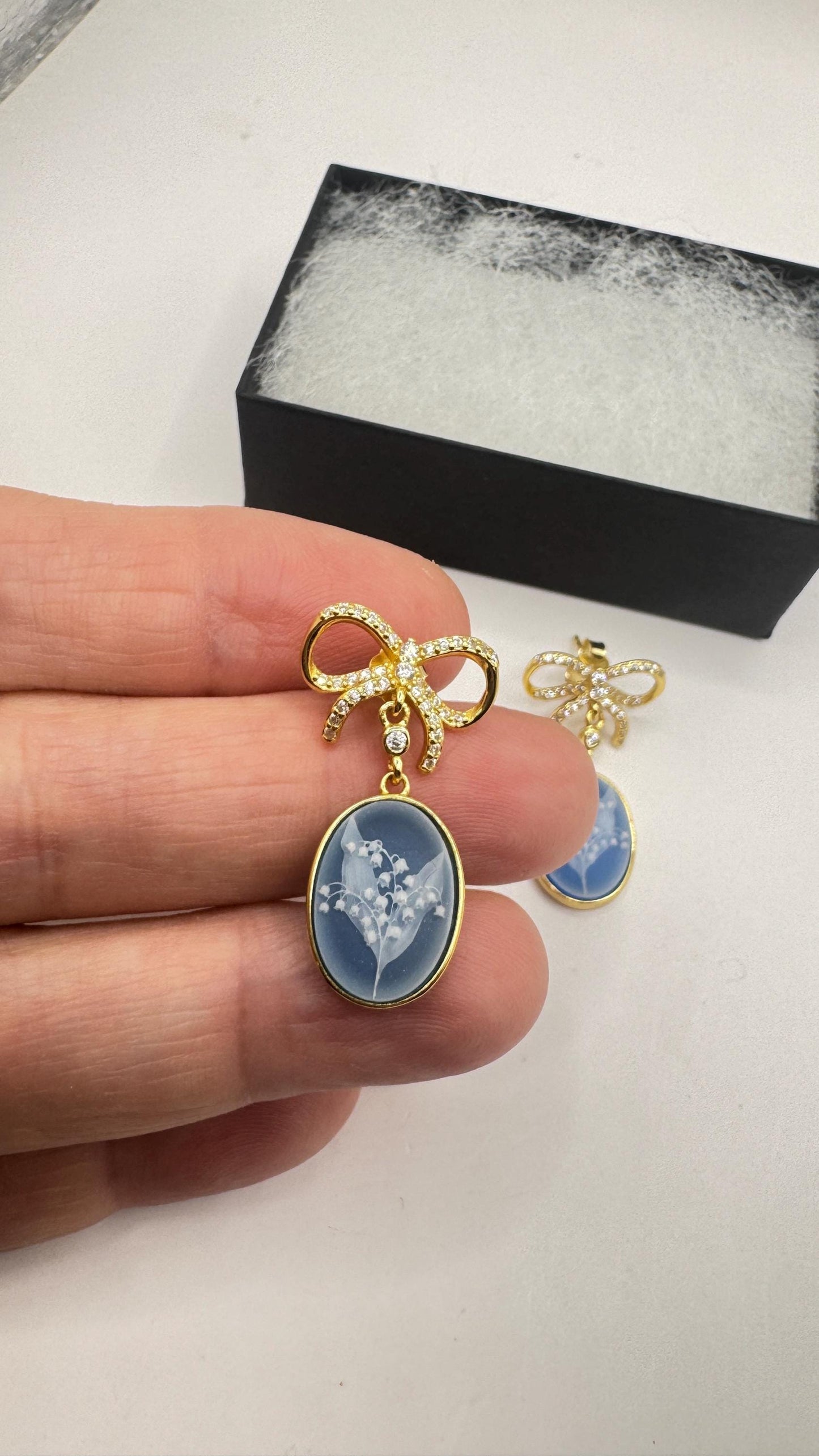 Vintage Cameo Yellow Gold 925 Sterling Silver Earrings