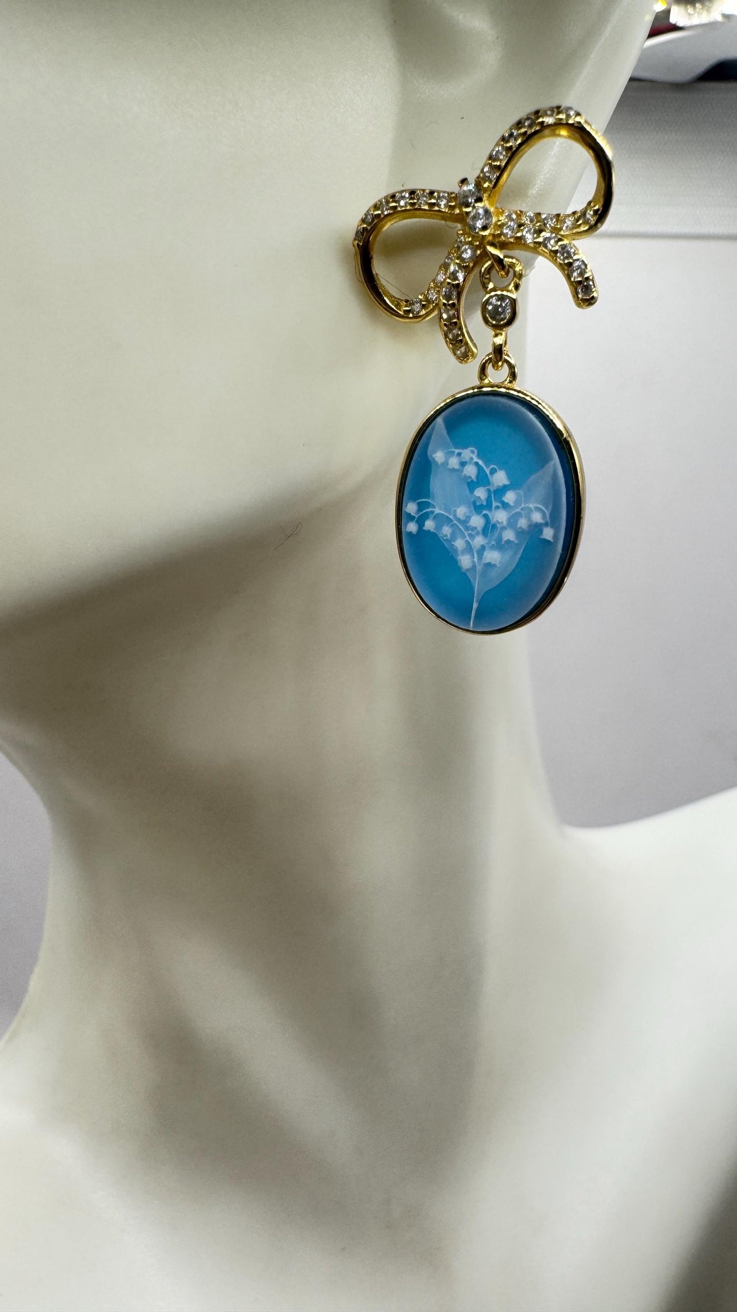 Vintage Cameo Yellow Gold 925 Sterling Silver Earrings