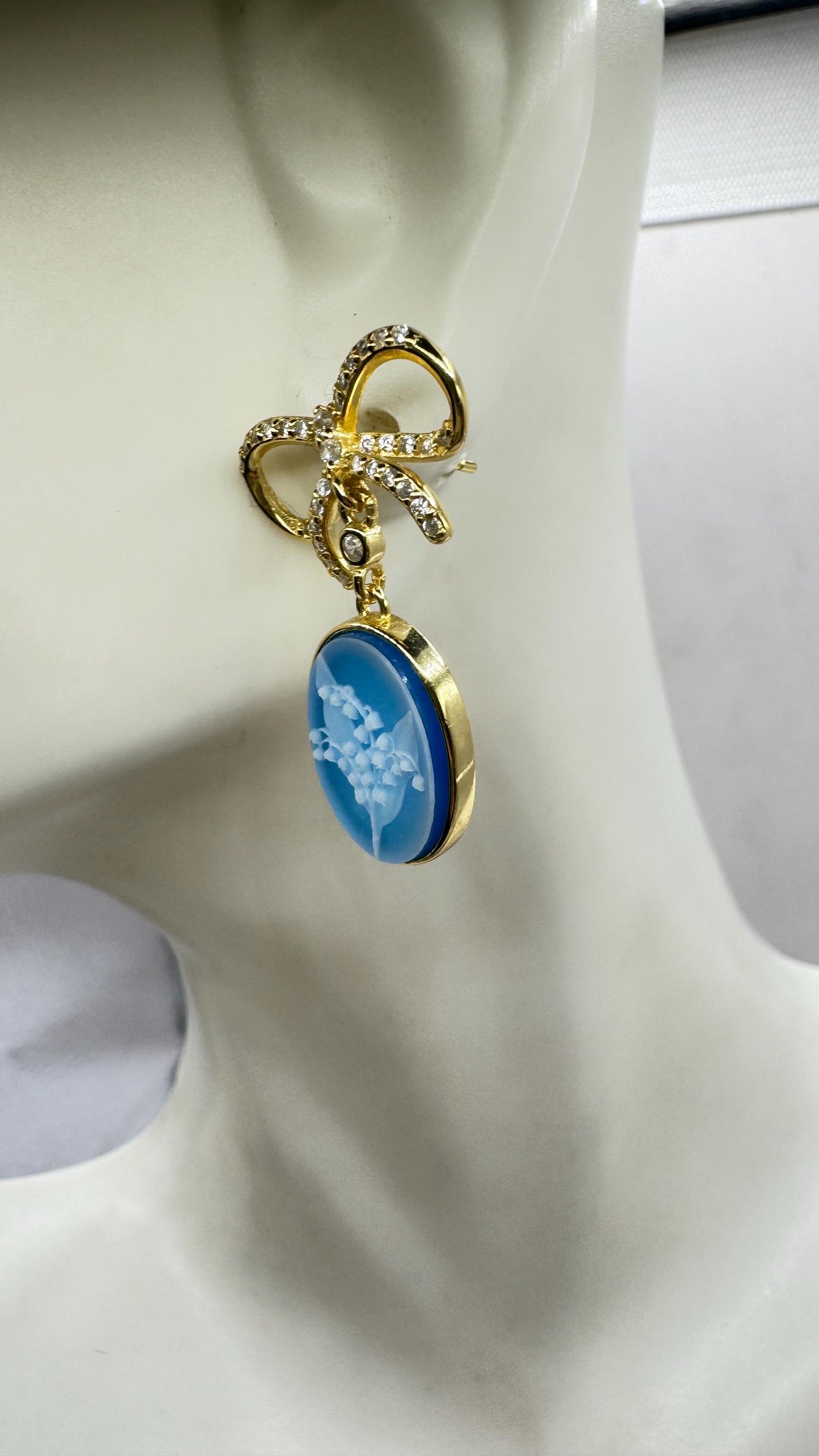 Vintage Cameo Yellow Gold 925 Sterling Silver Earrings