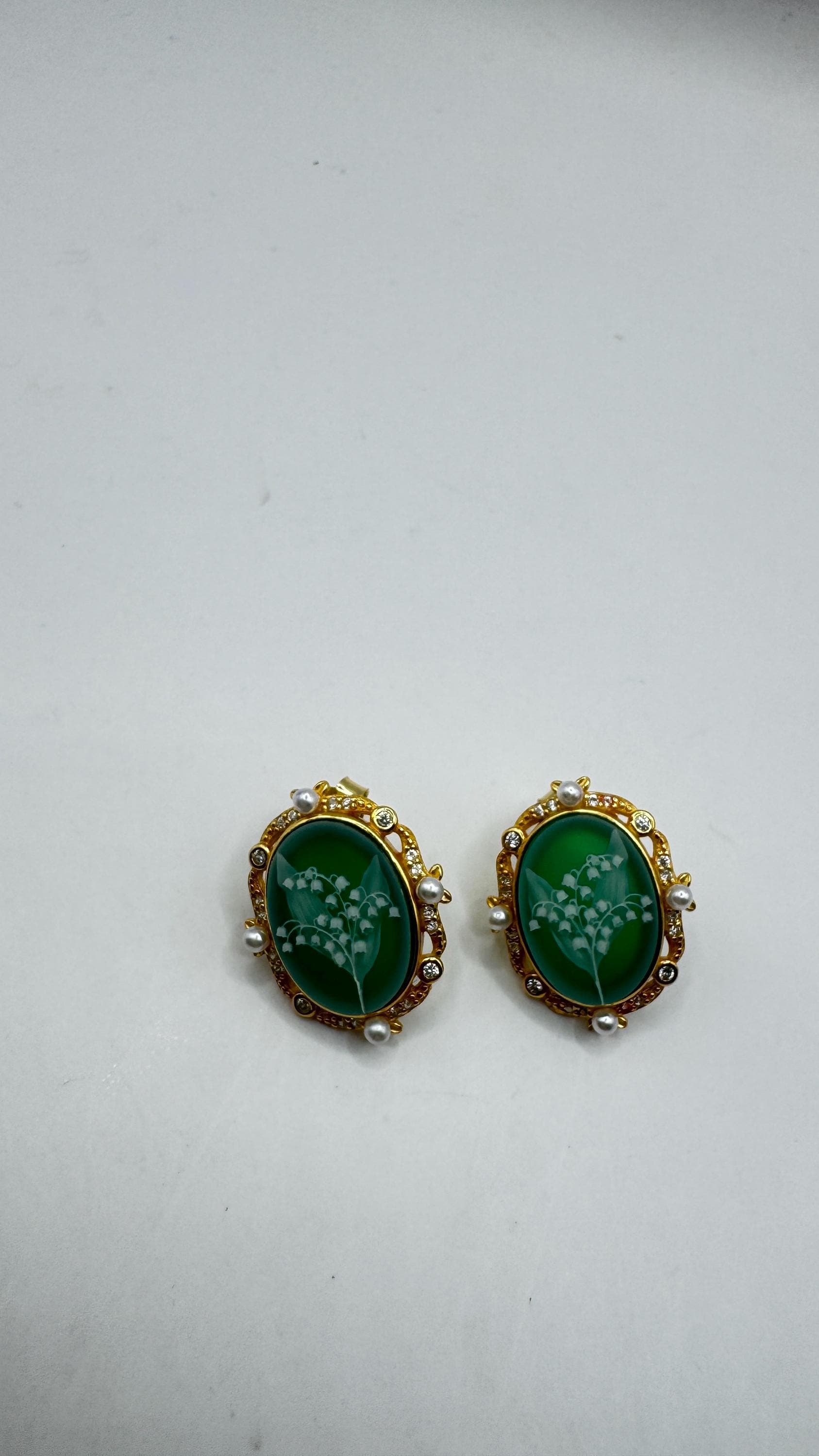 Vintage Cameo Yellow Gold 925 Sterling Silver Earrings
