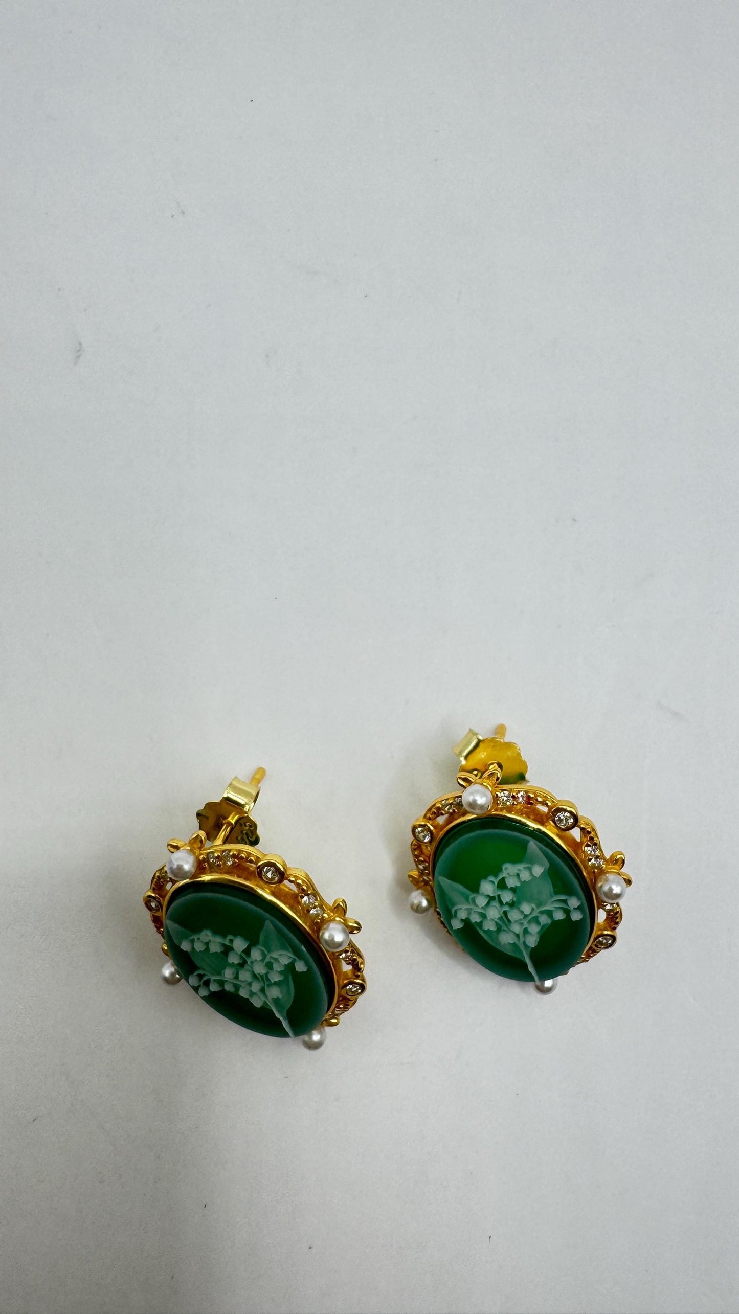 Vintage Cameo Yellow Gold 925 Sterling Silver Earrings