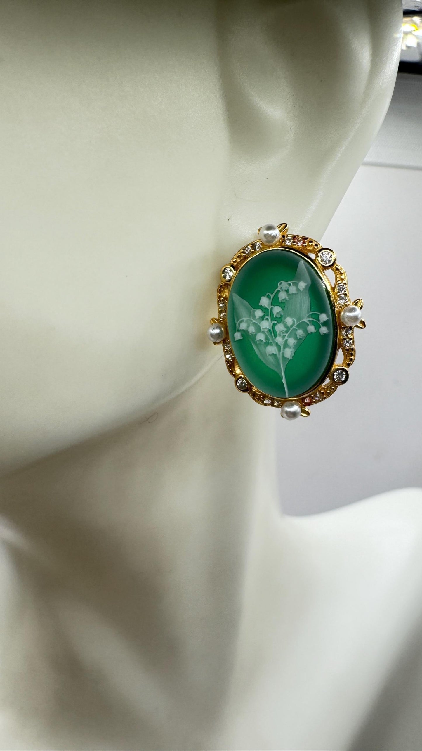 Vintage Cameo Yellow Gold 925 Sterling Silver Earrings