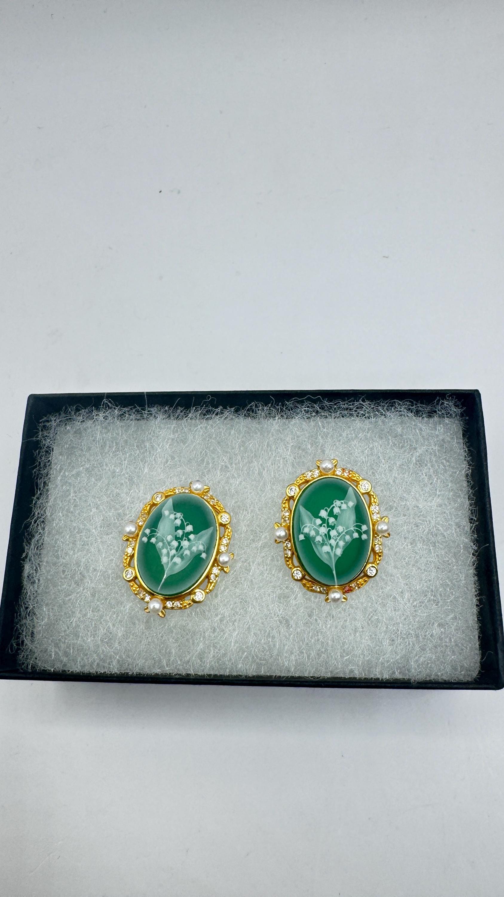 Vintage Cameo Yellow Gold 925 Sterling Silver Earrings