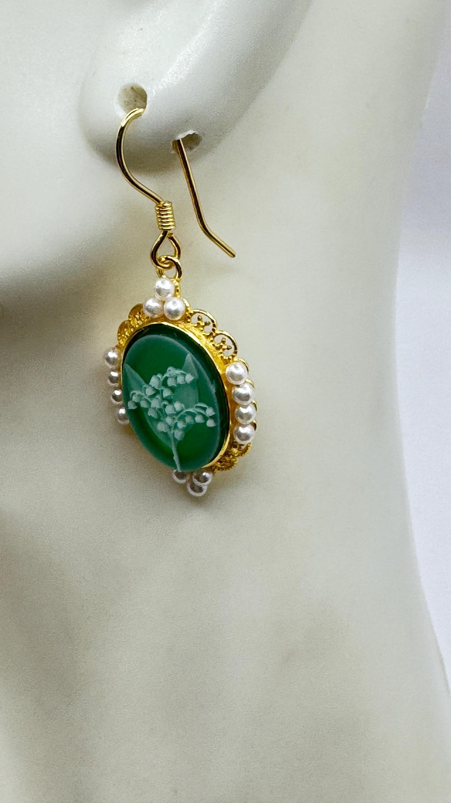 Vintage Cameo Yellow Gold 925 Sterling Silver Earrings