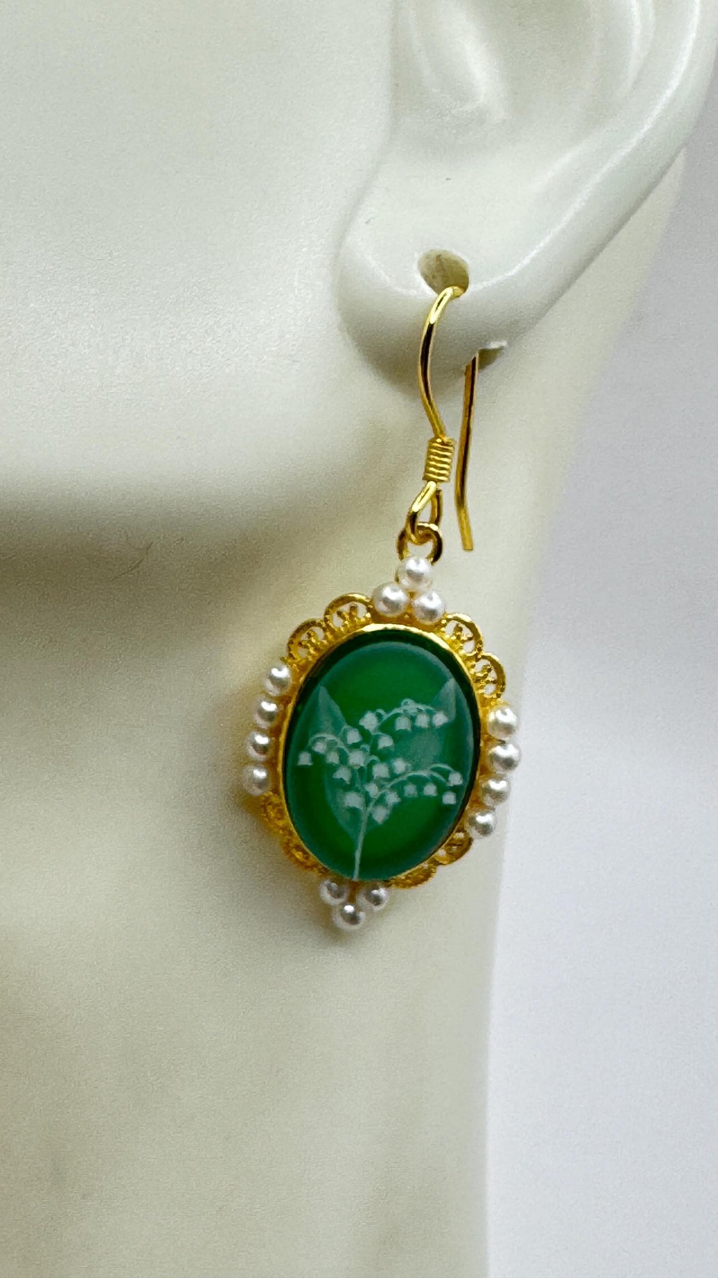 Vintage Cameo Yellow Gold 925 Sterling Silver Earrings