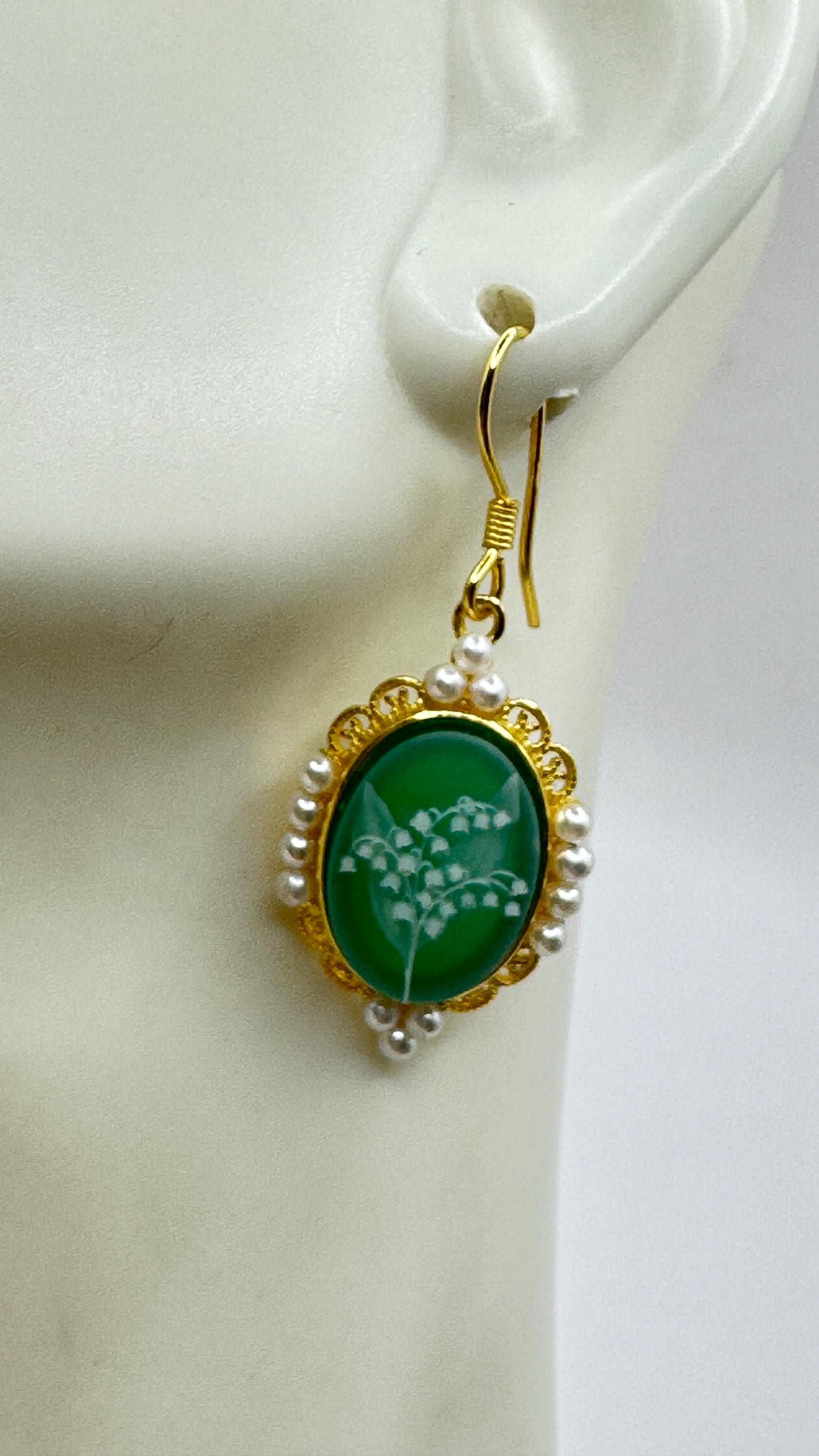 Vintage Cameo Yellow Gold 925 Sterling Silver Earrings