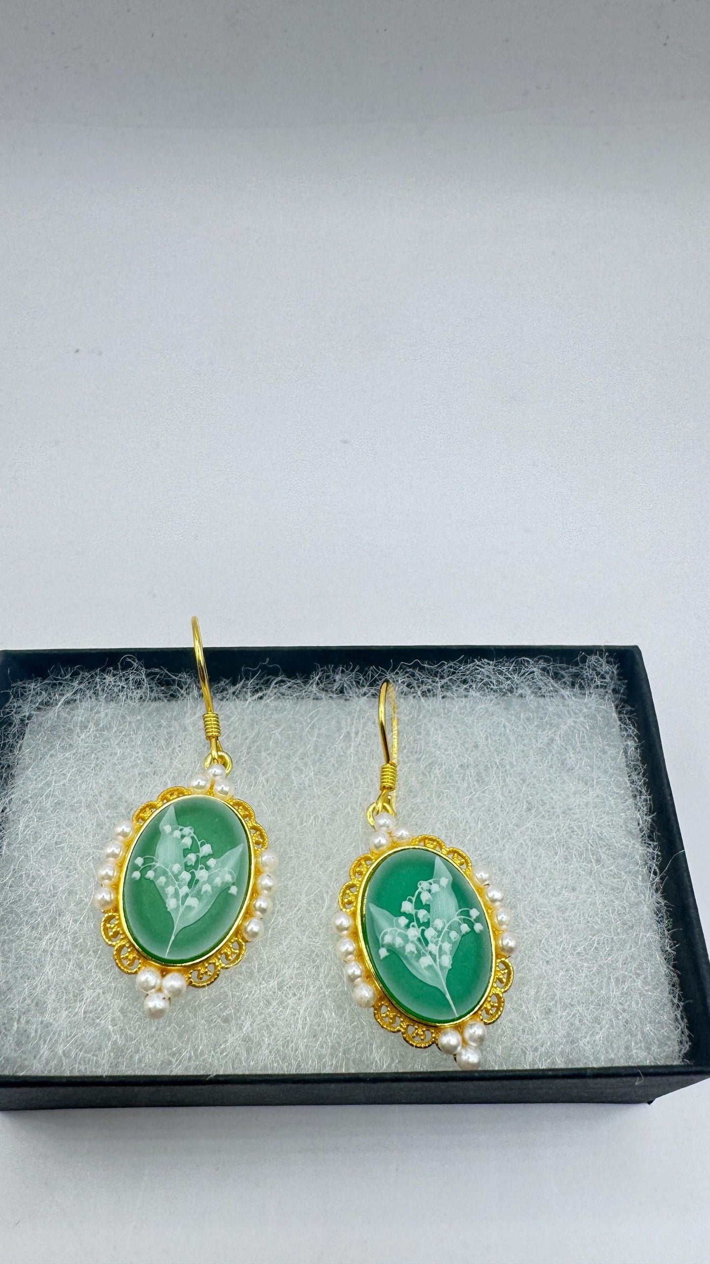 Vintage Cameo Yellow Gold 925 Sterling Silver Earrings