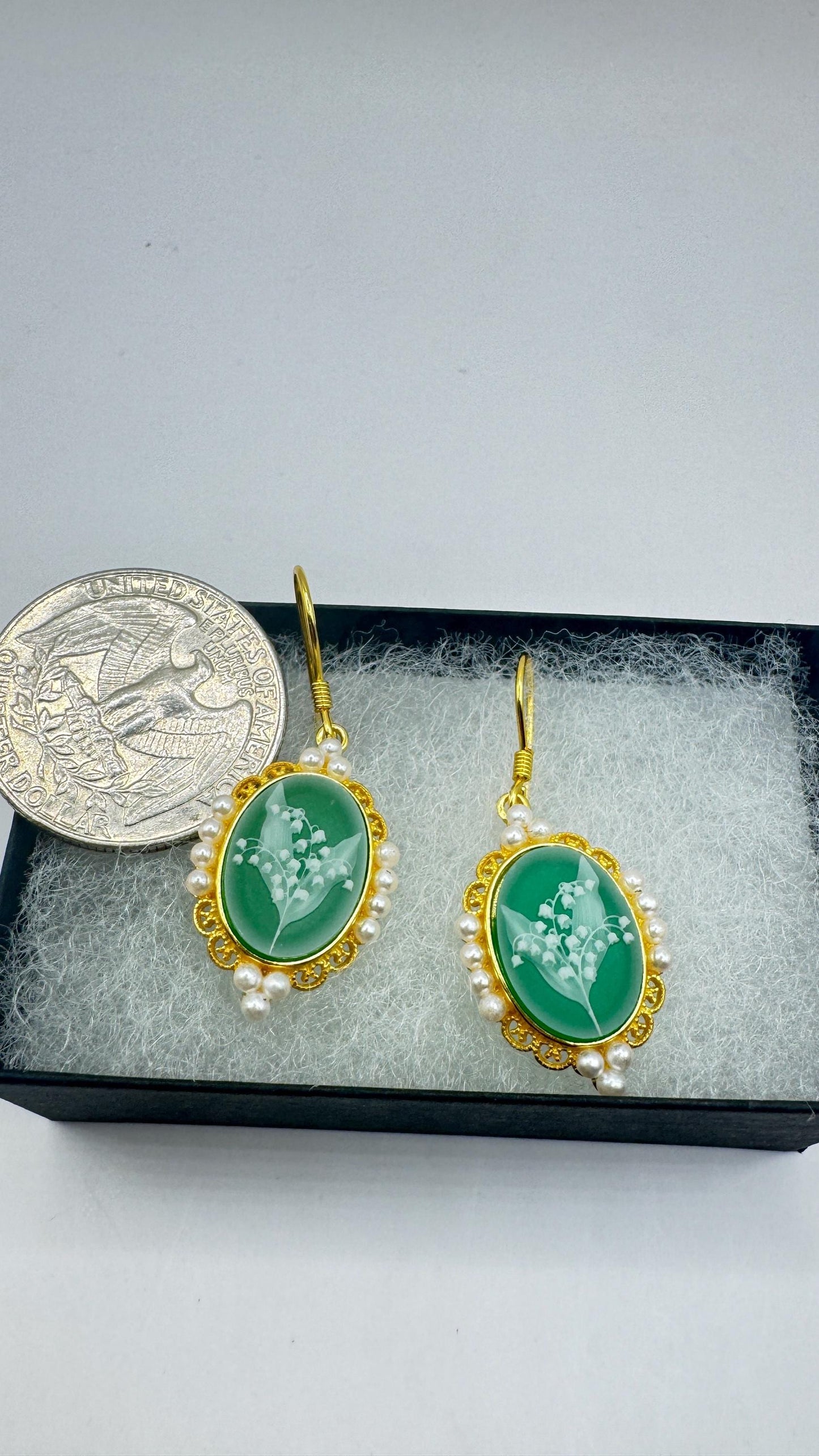 Vintage Cameo Yellow Gold 925 Sterling Silver Earrings