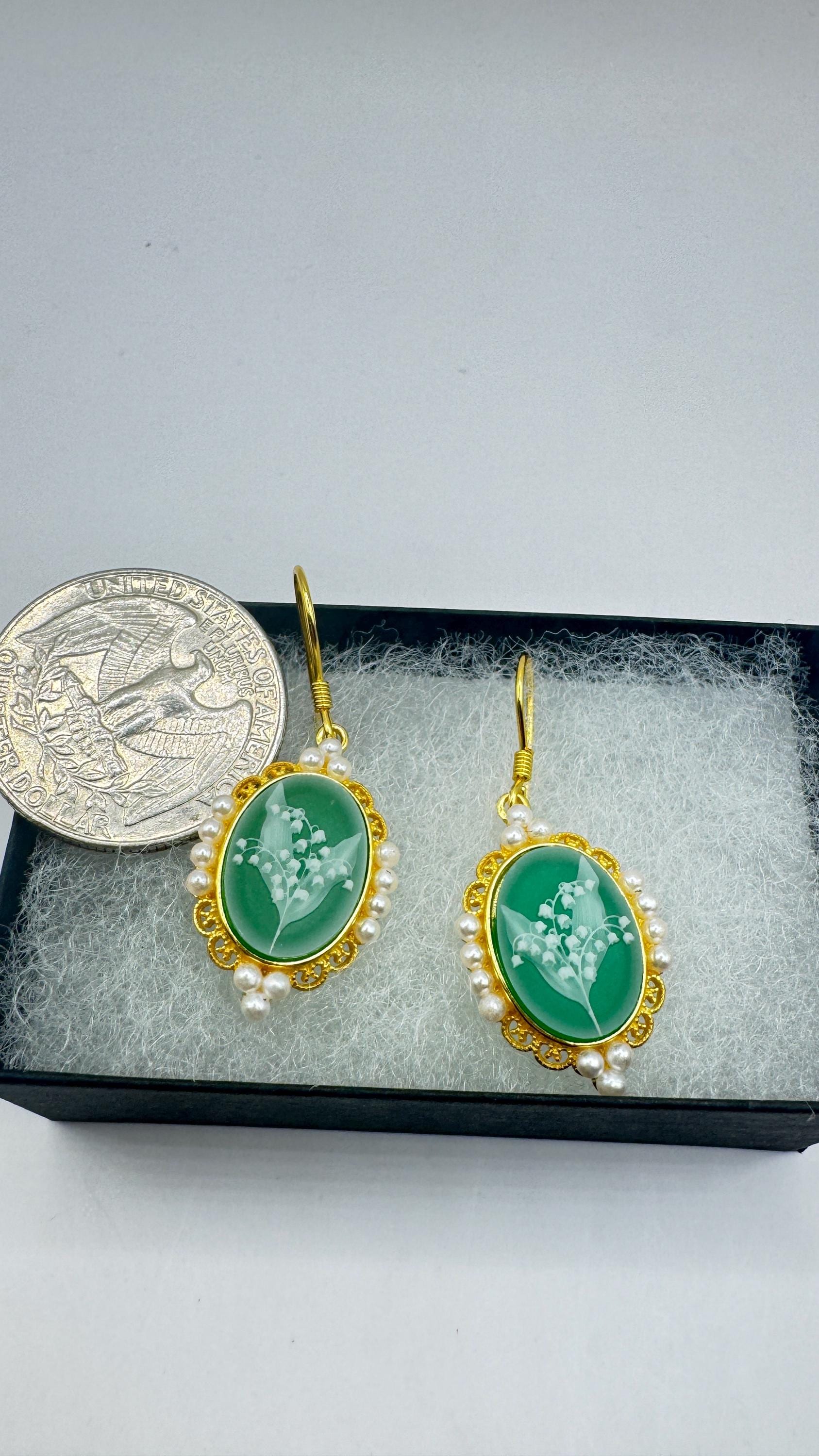 Vintage Cameo Yellow Gold 925 Sterling Silver Earrings