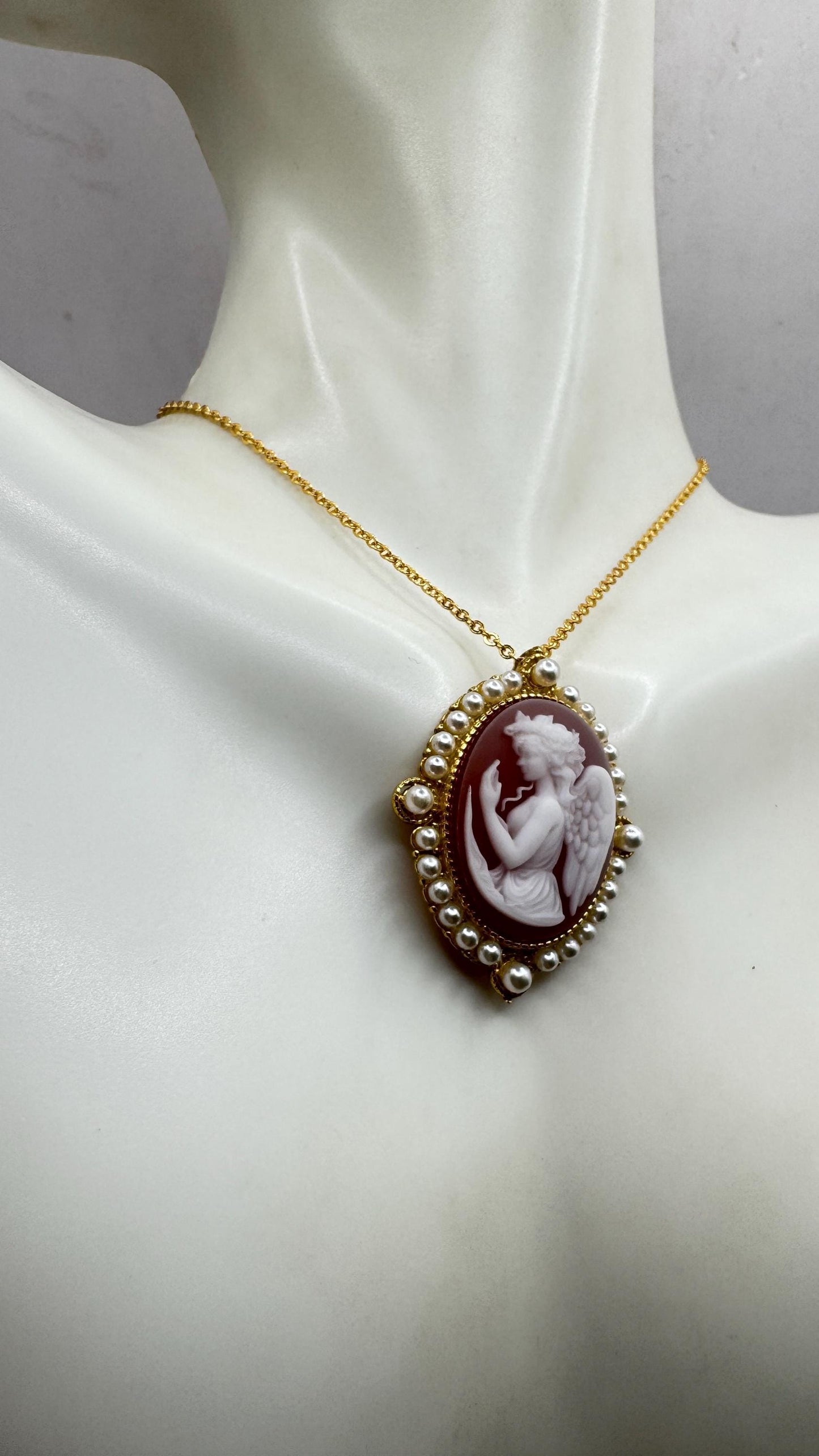 Vintage Gaurdian Angel Onyx Cameo Gold 925 Sterling silver Necklace Choker