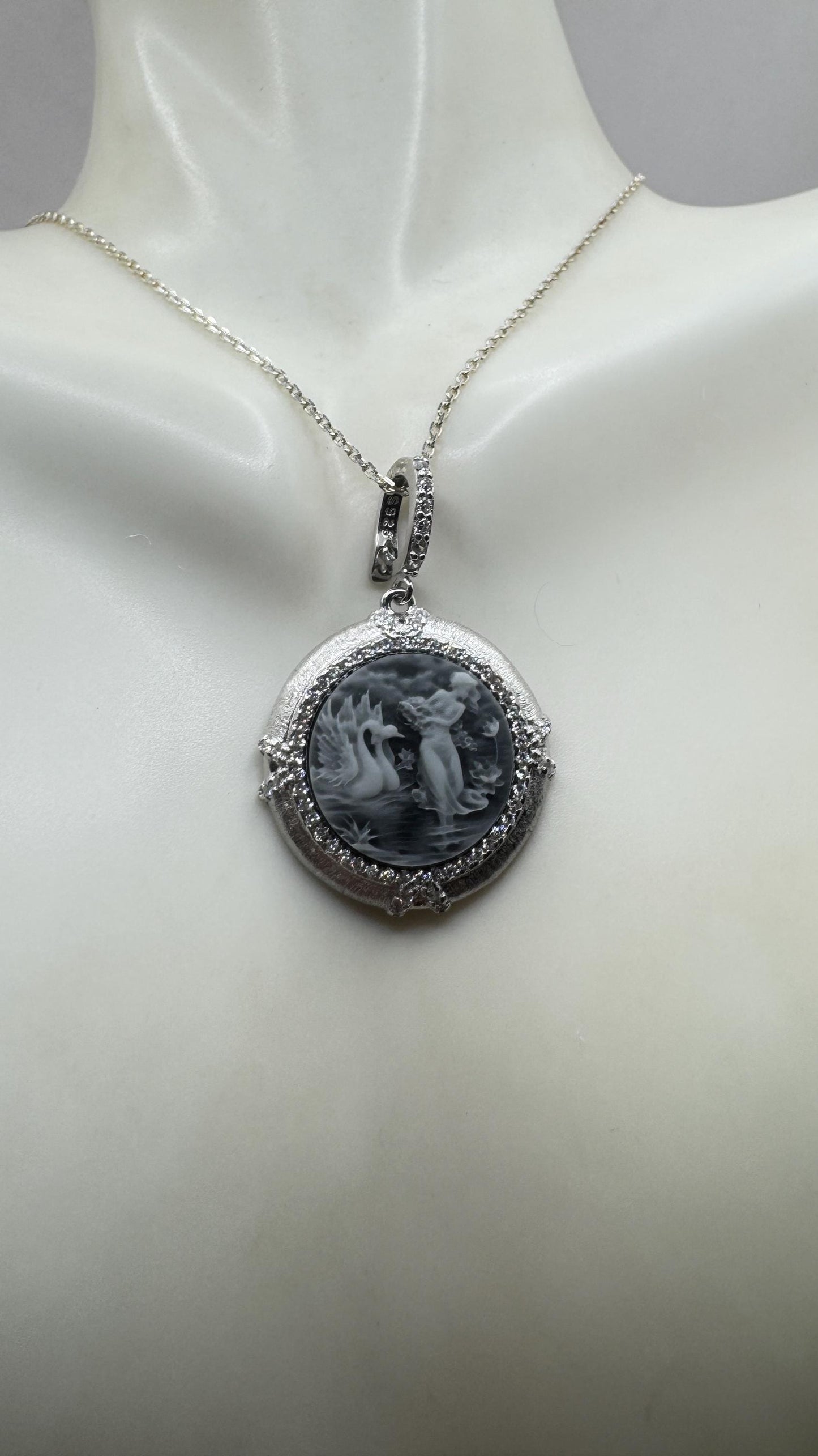 Vintage Ballerina Cameo Flowers 925 Sterling Silver Necklace Choker