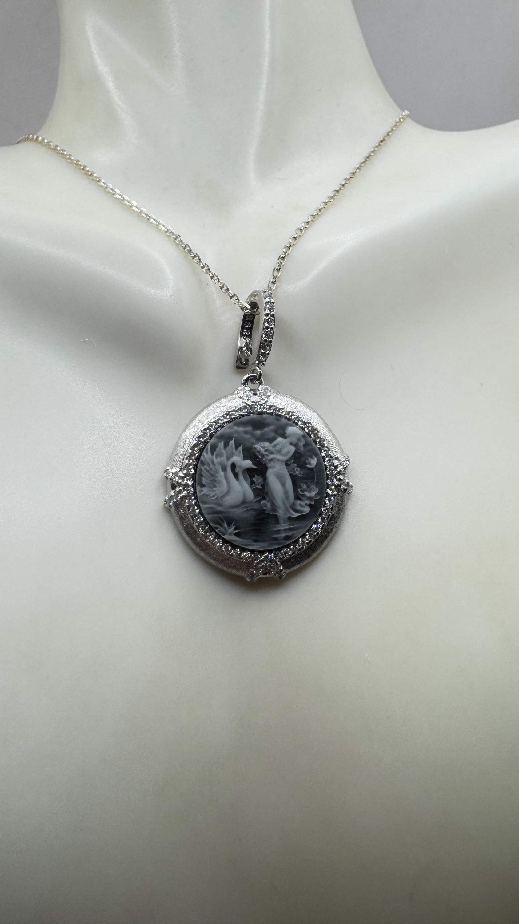 Vintage Ballerina Cameo Flowers 925 Sterling Silver Necklace Choker