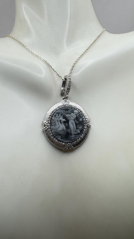 Vintage Ballerina Cameo Flowers 925 Sterling Silver Necklace Choker