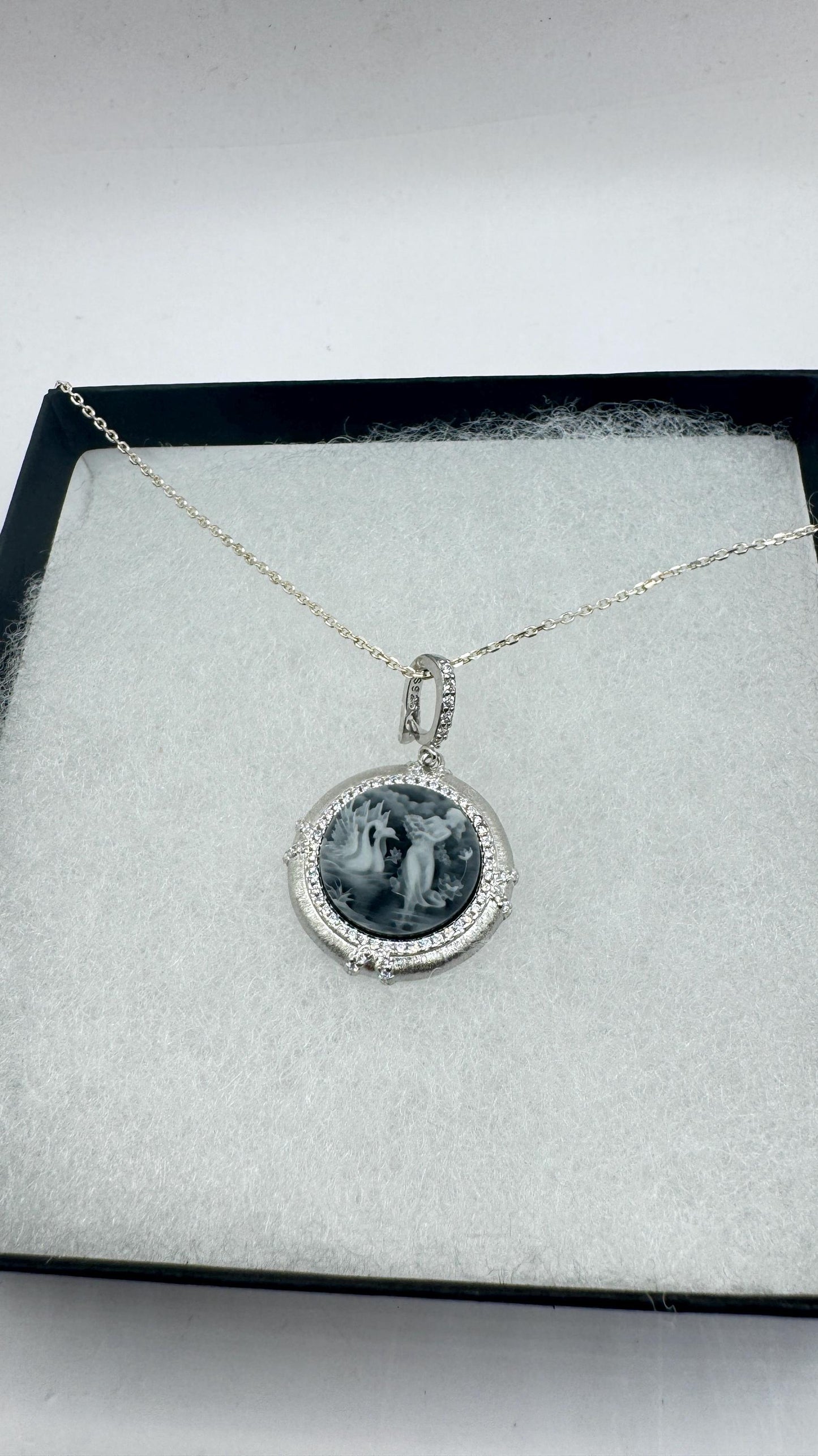 Vintage Ballerina Cameo Flowers 925 Sterling Silver Necklace Choker