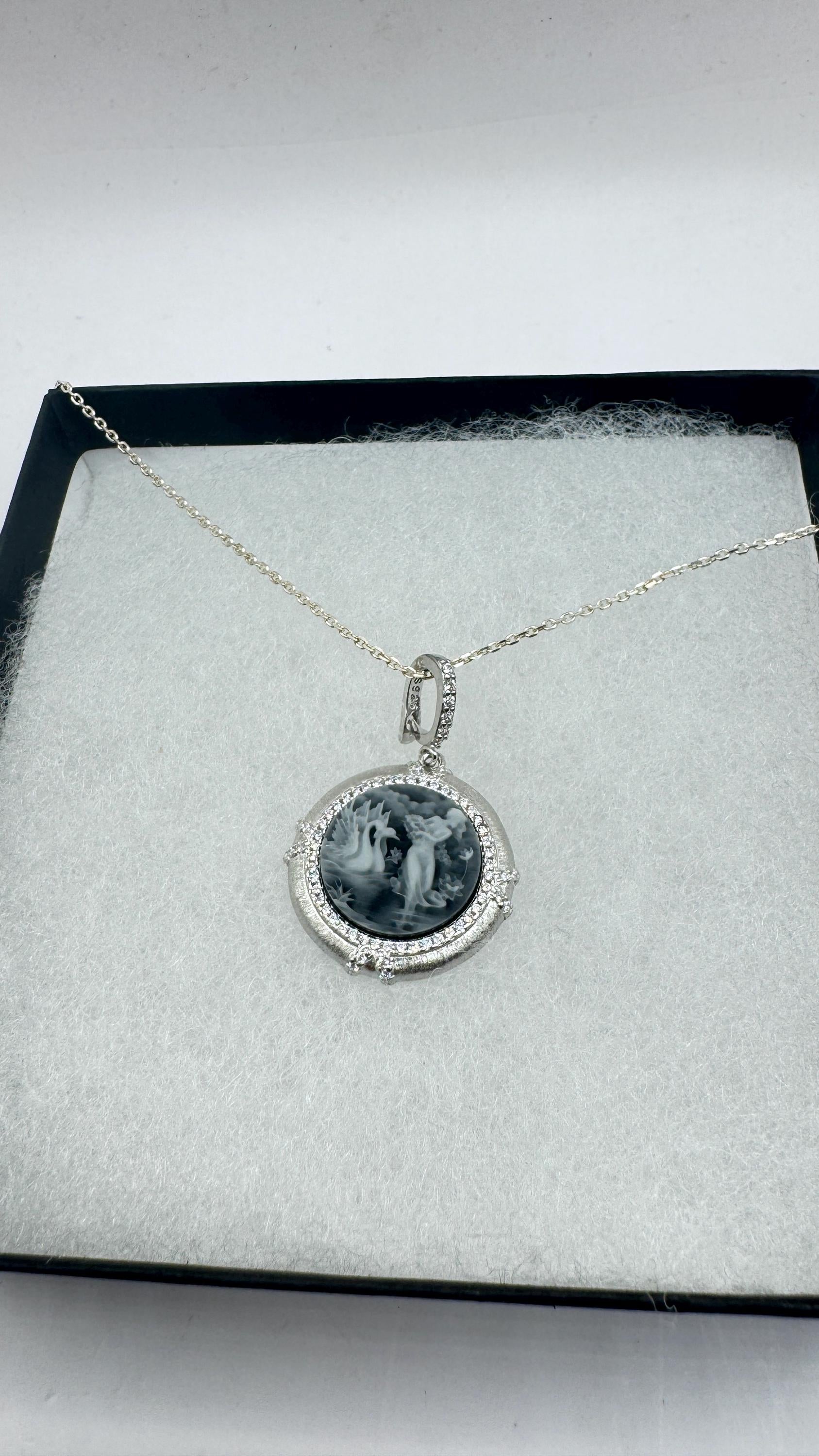 Vintage Ballerina Cameo Flowers 925 Sterling Silver Necklace Choker