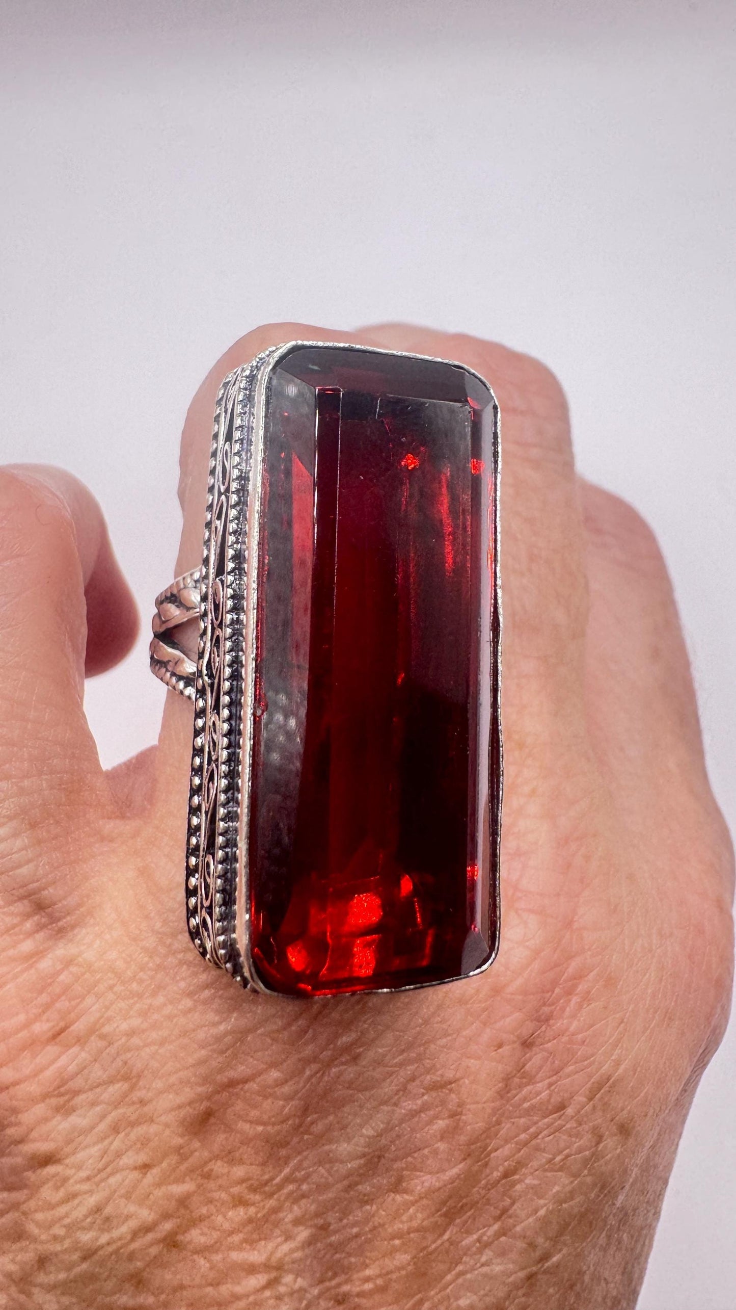 Vintage Boho Ruby Glass Cocktail Ring