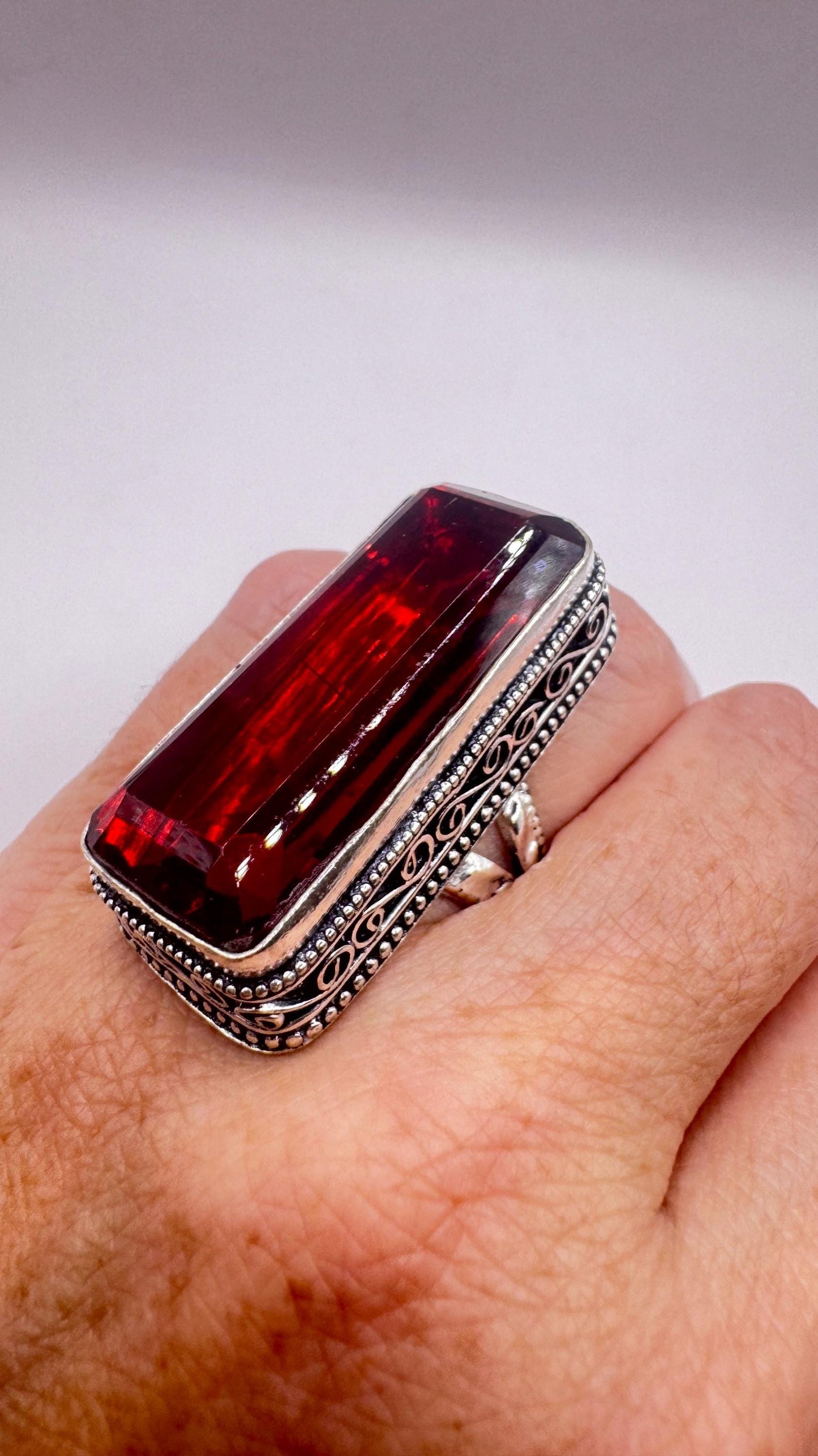 Vintage Boho Ruby Glass Cocktail Ring