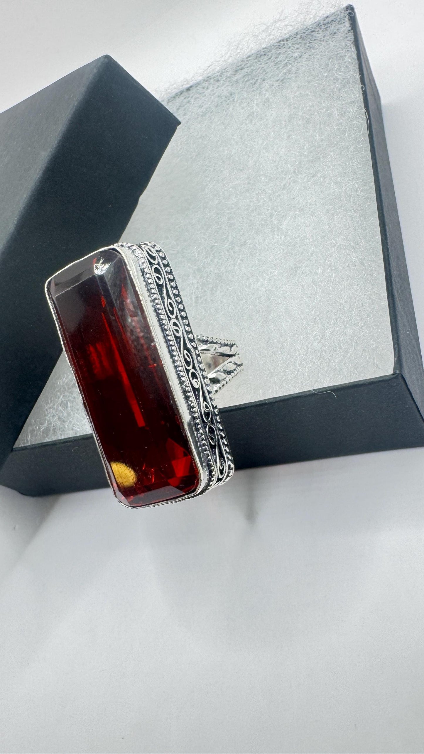 Vintage Boho Ruby Glass Cocktail Ring