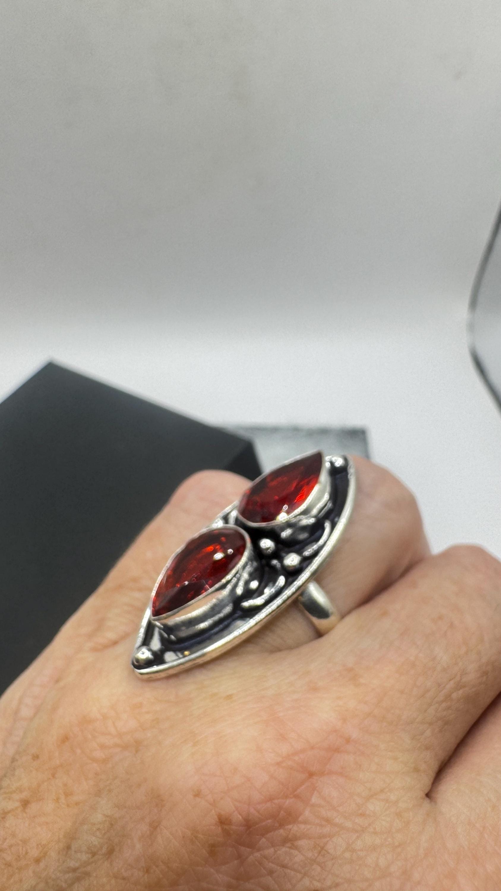 Vintage Boho Ruby Glass Cocktail Ring