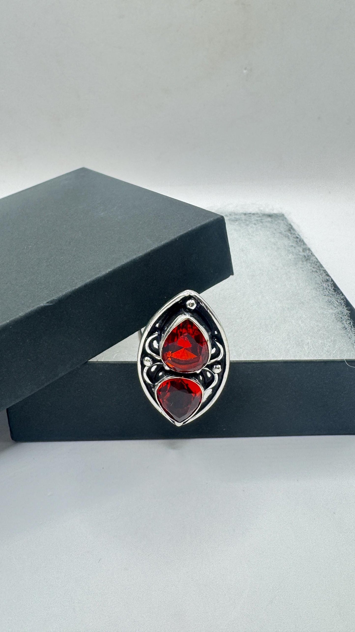 Vintage Boho Ruby Glass Cocktail Ring