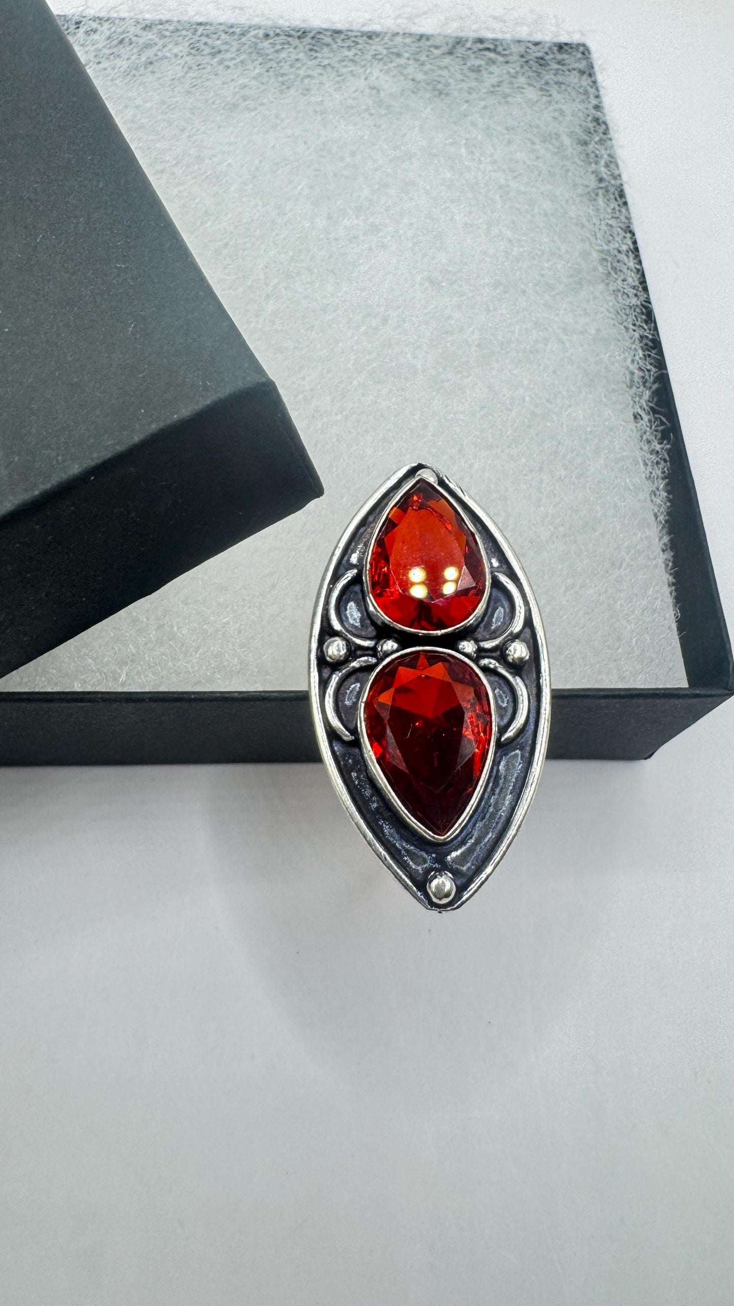 Vintage Boho Ruby Glass Cocktail Ring